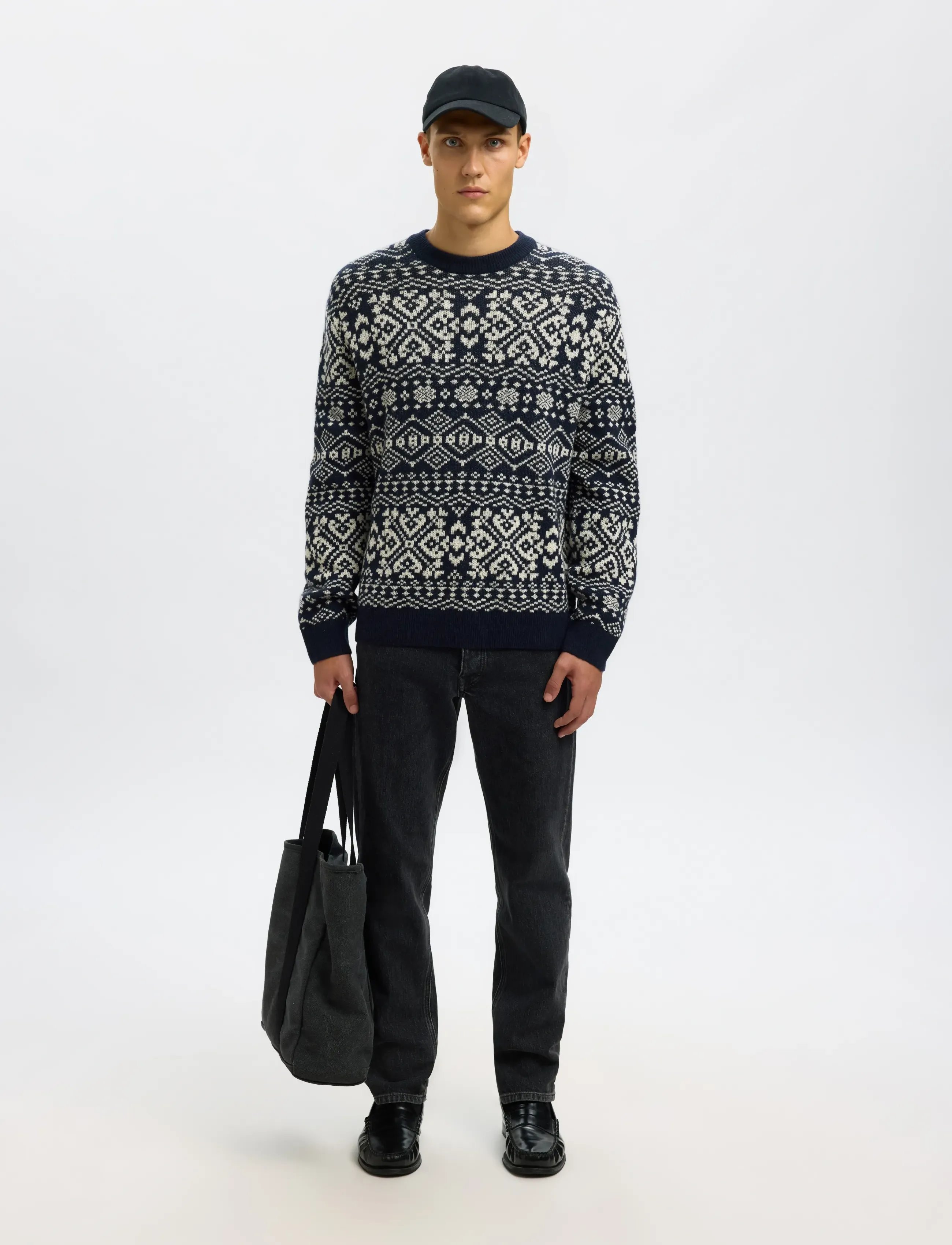 Selected - SLHHOLGER LS KNIT JAQUARD CREW NECK - okrągły dekolt - sky captain - 5