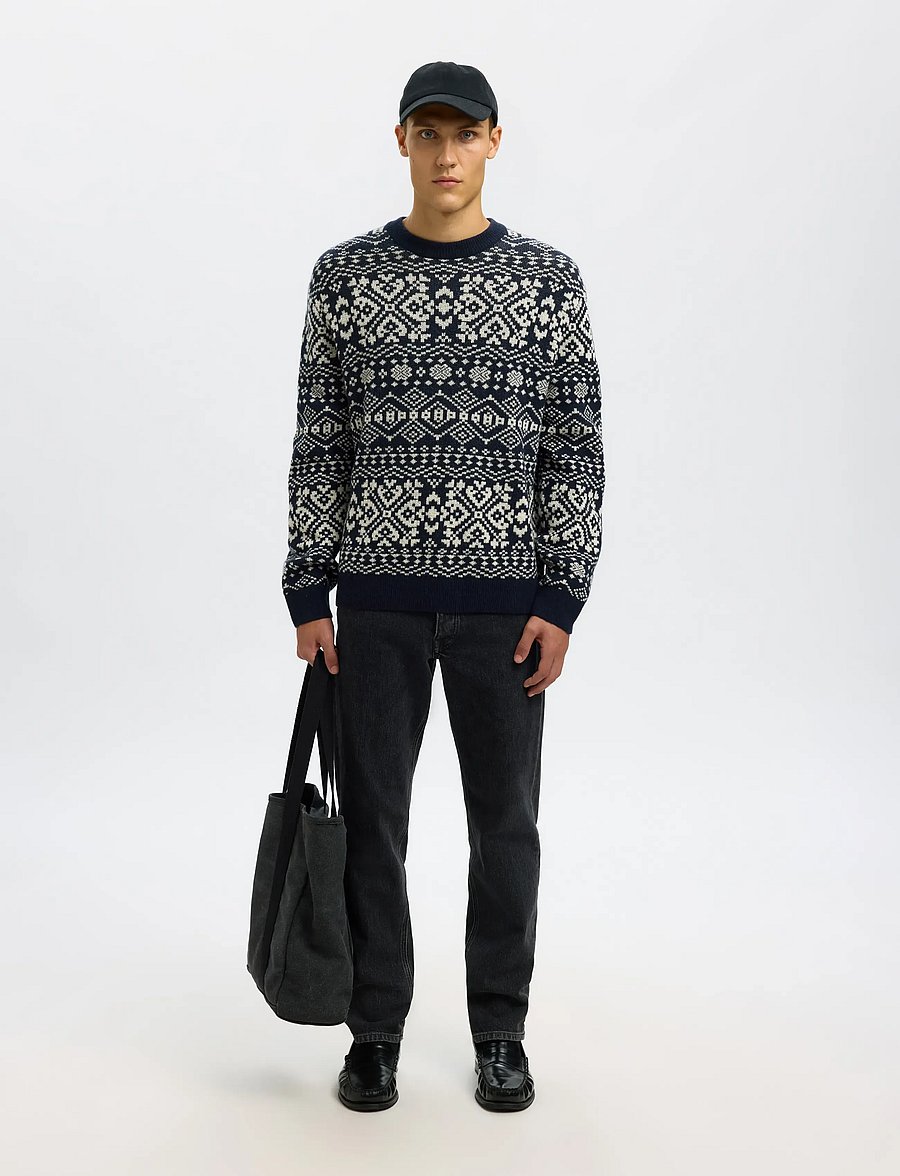 Selected - SLHHOLGER LS KNIT JAQUARD CREW NECK - rundhals - sky captain - 5