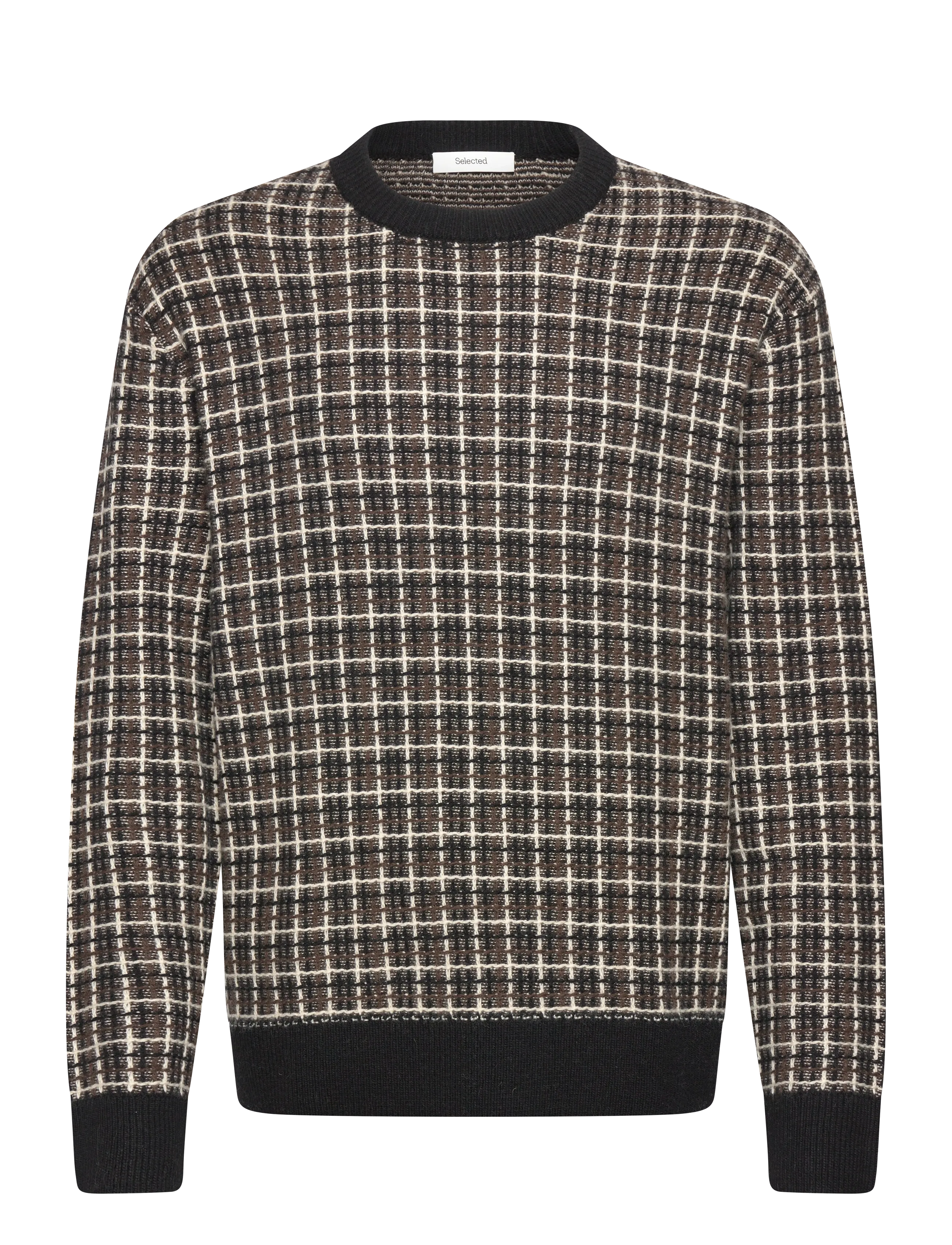 Selected SLHMIKOLAS LS KNIT RELAXED CREW NECK - Kudumid - BLACK / black