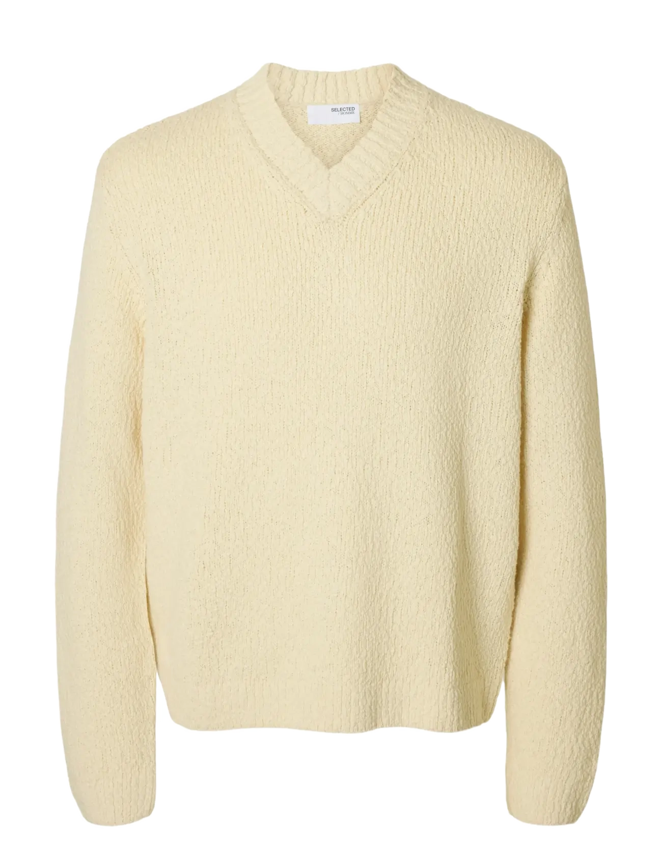 Selected SLHANGUS LS KNIT RELAXED V-NECK - Strickmode - ANGORA / cream