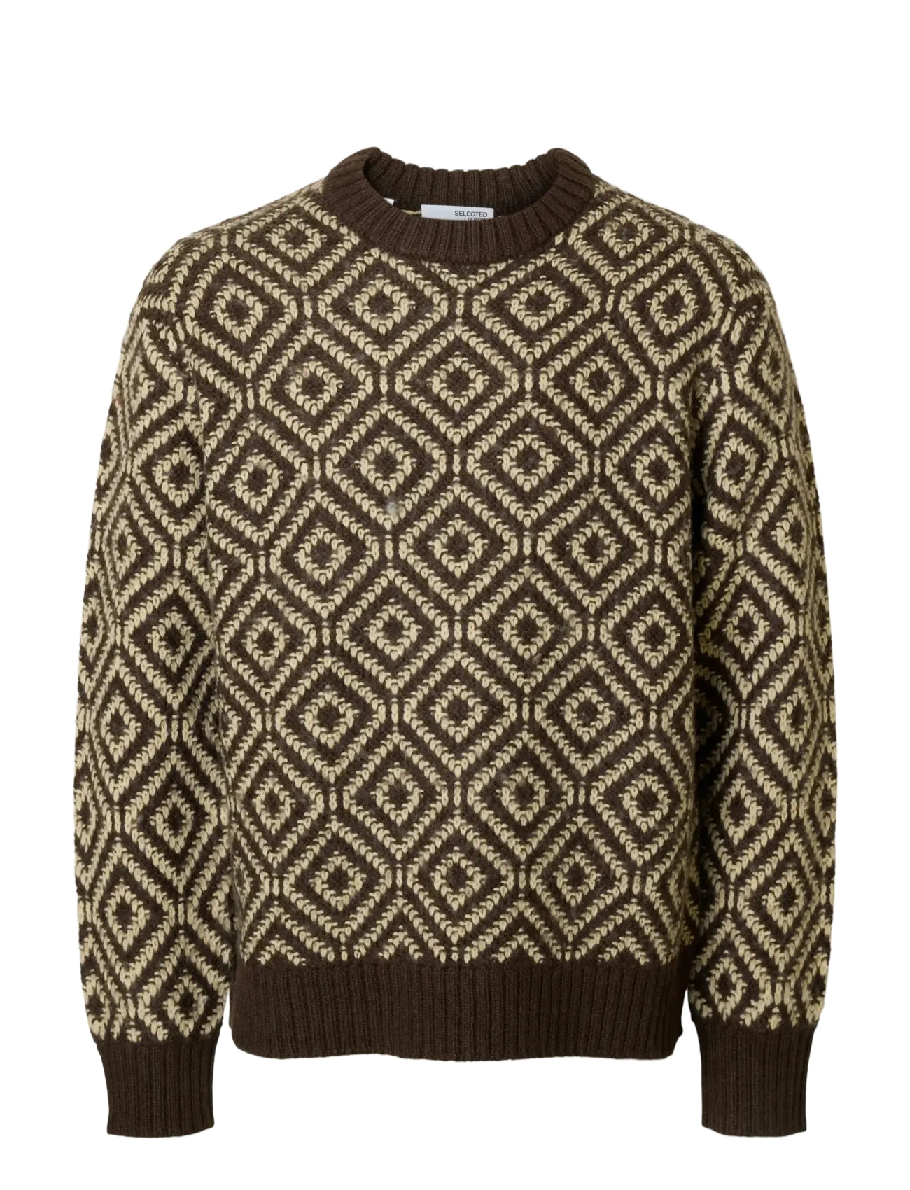 Selected SLHREMI LS KNIT RELAXED CREW NECK - Rundhals - DELICIOSO / brown