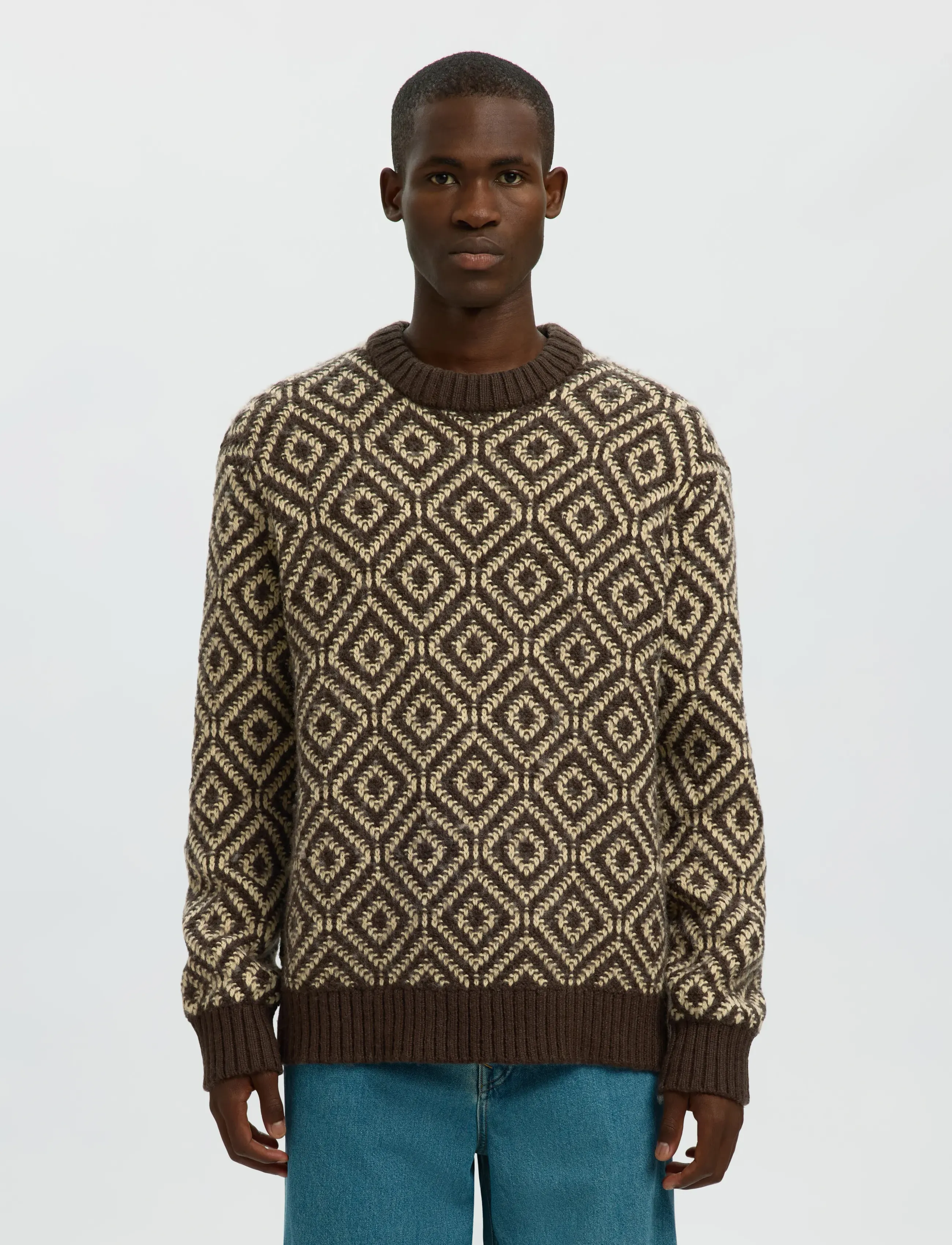 Selected SLHREMI LS KNIT RELAXED CREW NECK - Kollektionen - DELICIOSO / brown