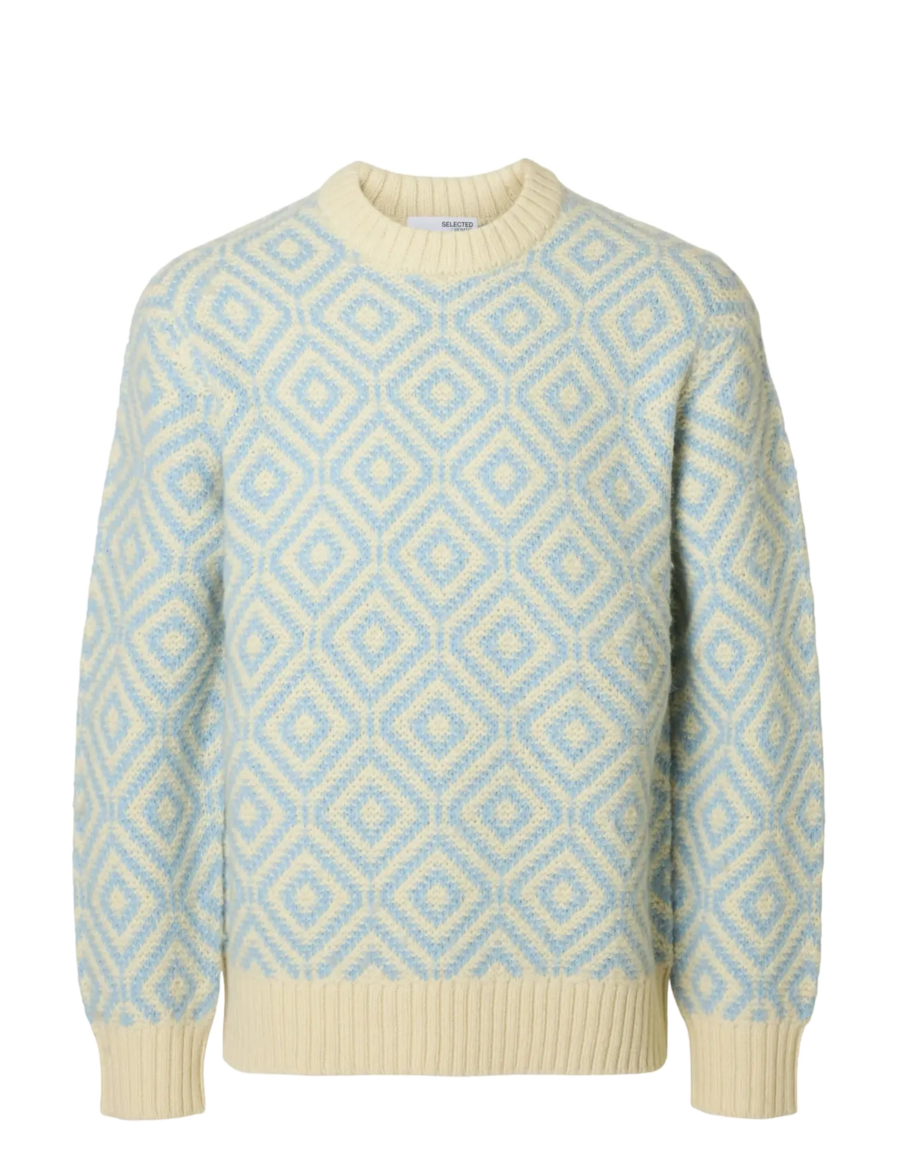 Selected SLHREMI LS KNIT RELAXED CREW NECK - Riided - EGRET / blue