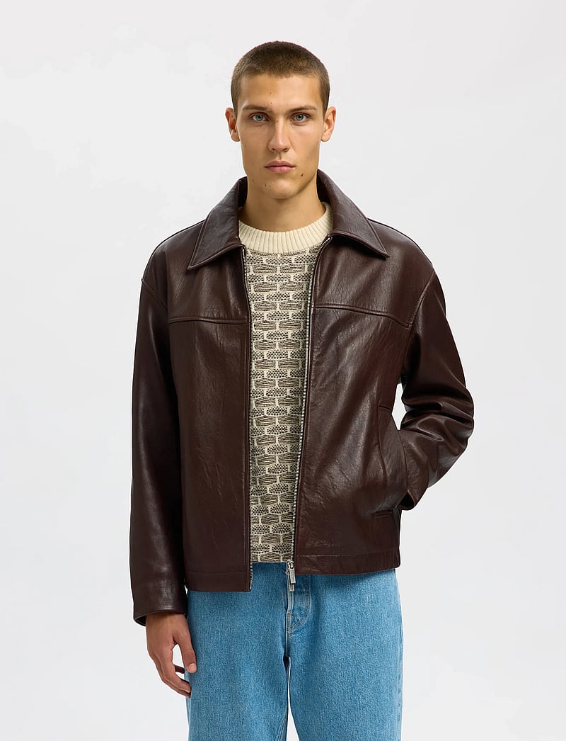 Selected - SLHNOAH LEATHER BLOUSON - fall jackets - demitasse - 0