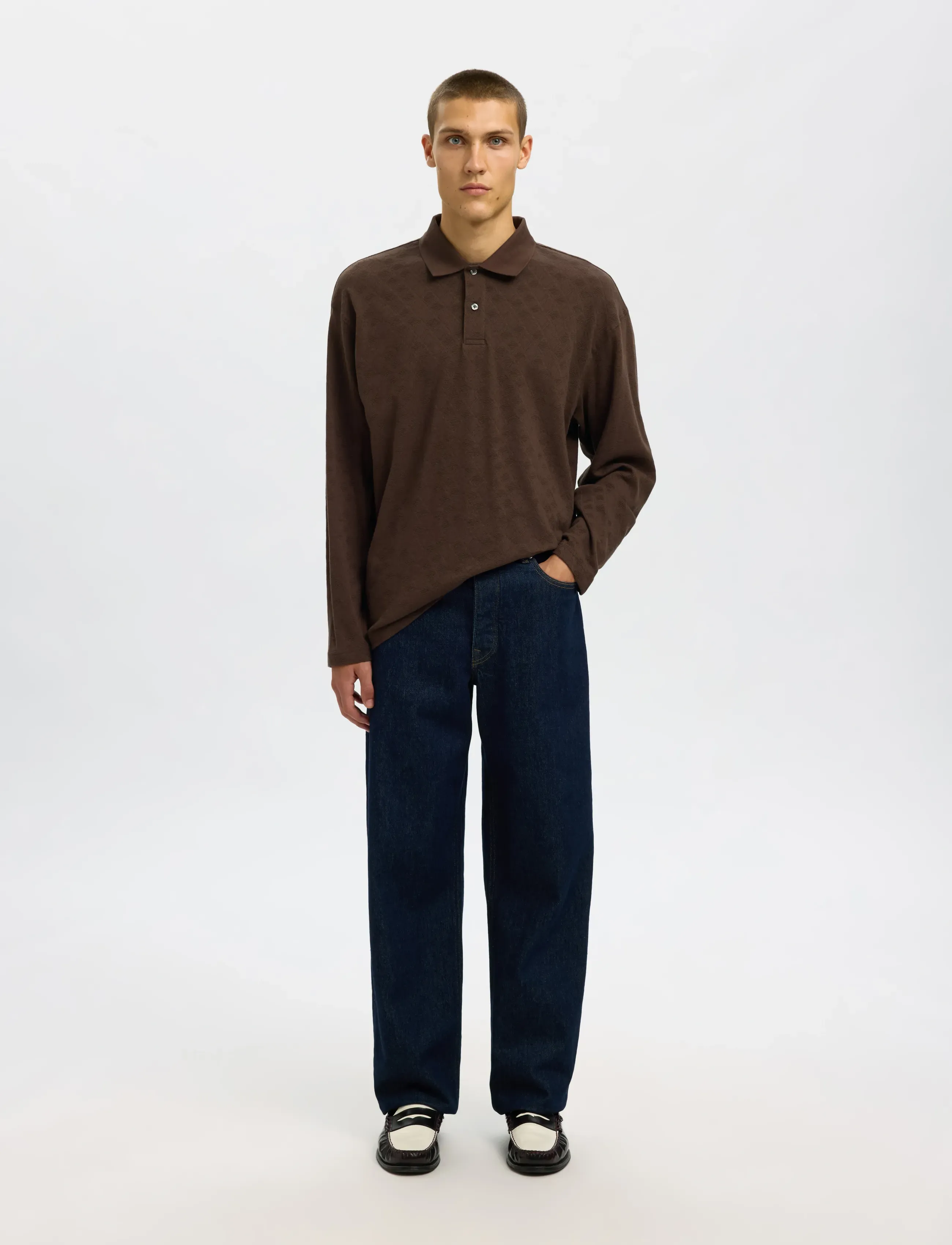Selected - SLHRELAXPAUL JACQUARD LS POLO - langärmelige gestrickte polohemden - delicioso - 3