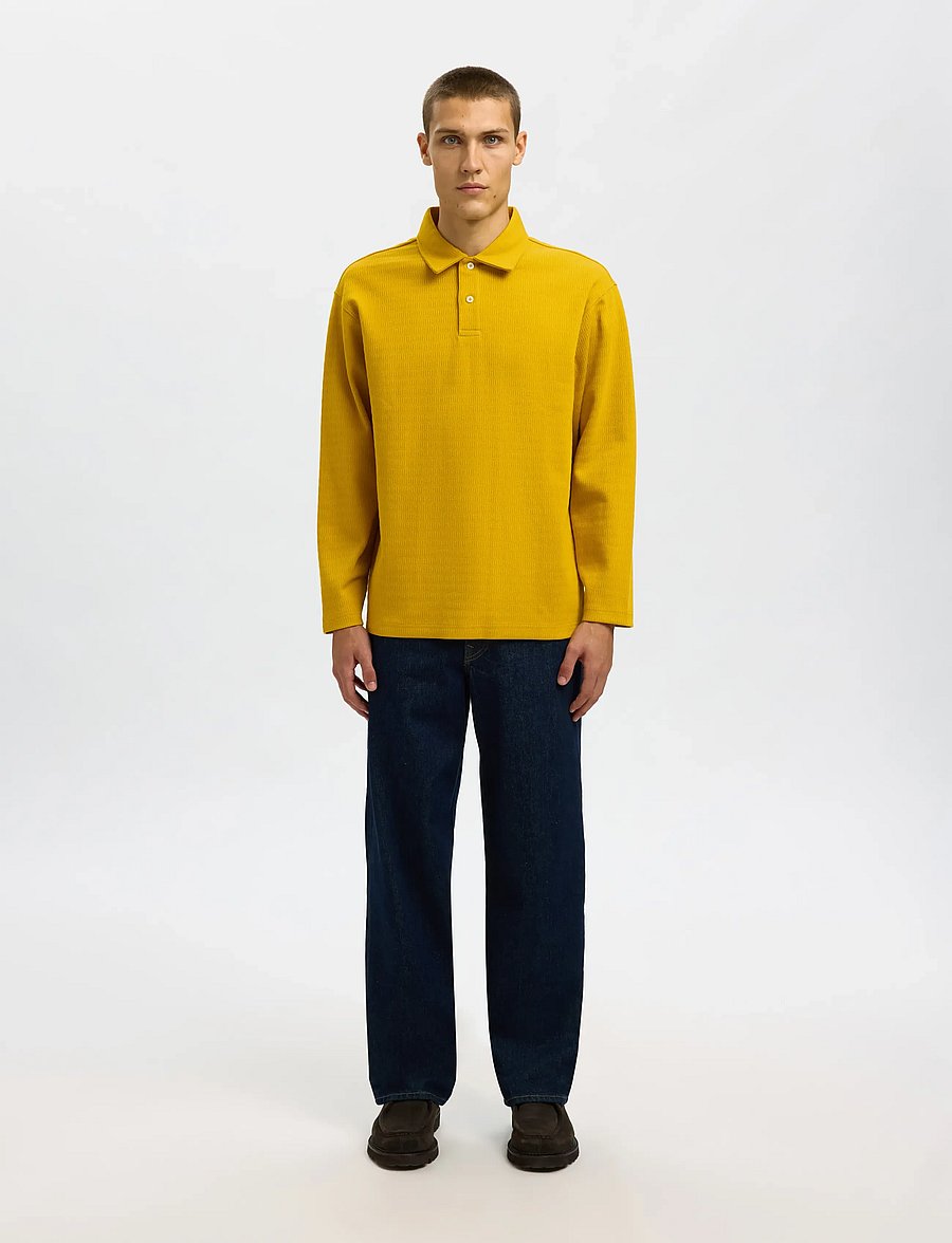 Selected - SLHRELAXHENRY LS POLO - pikkade varrukatega kootud polod - gold flake - 3