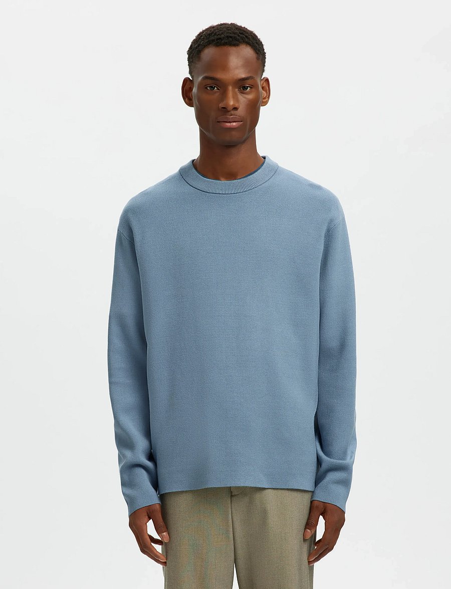 Selected - SLHTELLER FN RELAXED CREW NECK NOOS - rundhals - dusty blue - 0