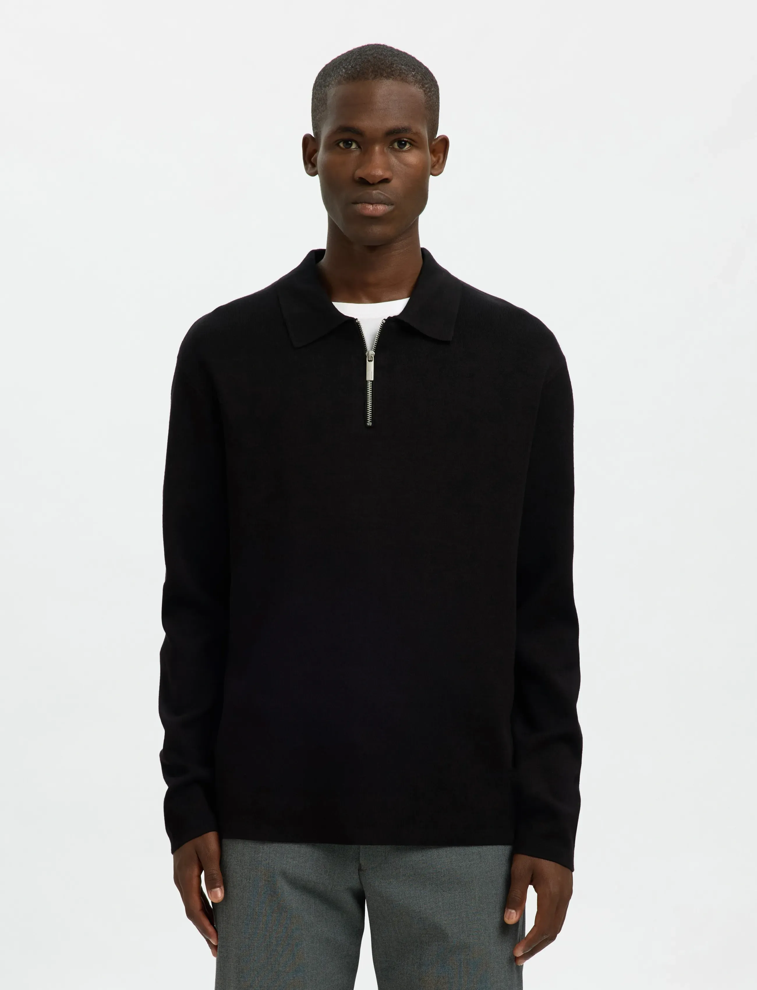 Selected Slmteller Fn Half Zip Polo Noos, Mænd, Strik Halfzip Polo, Sort, Str: M
