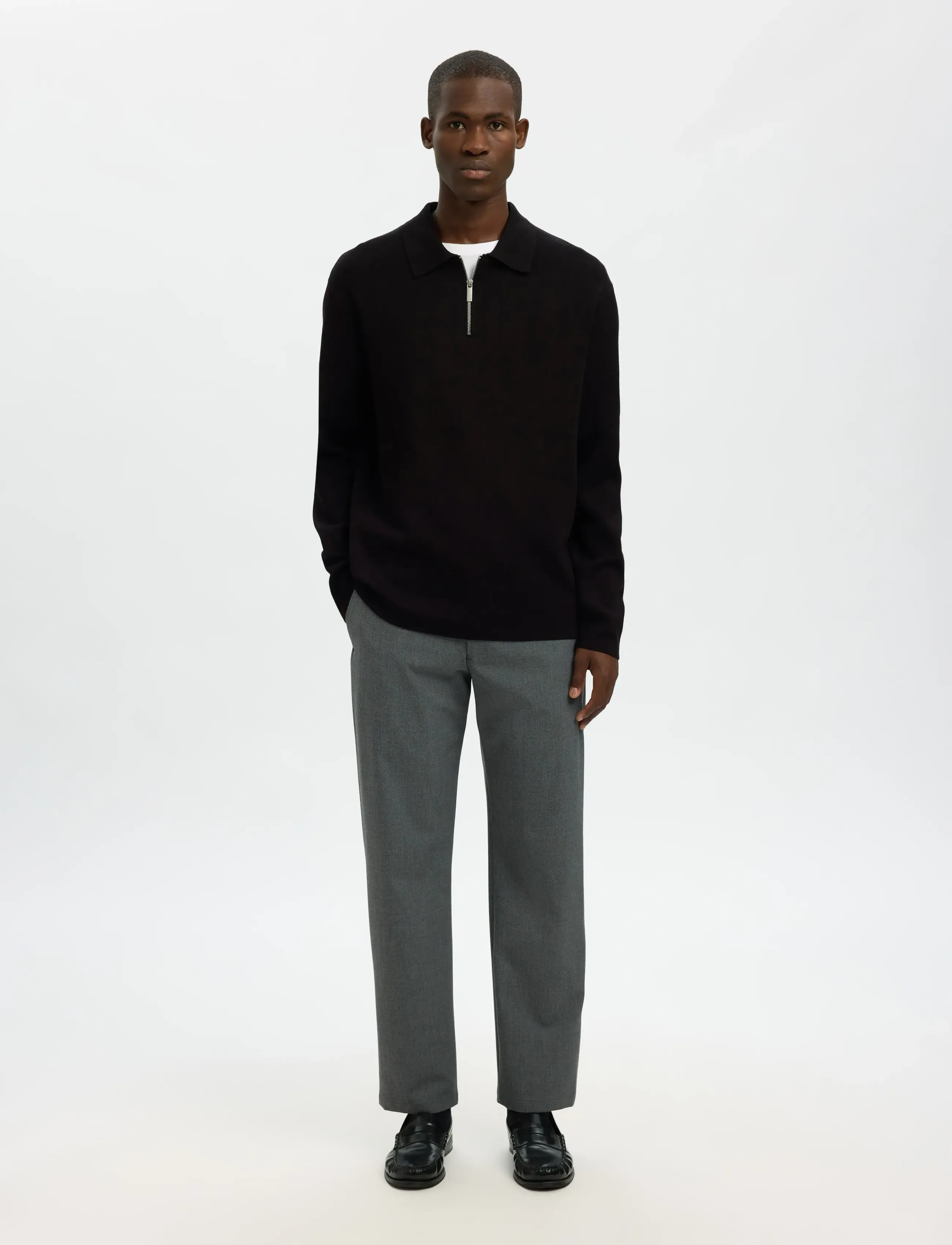 Selected - SLMTELLER FN HALF ZIP POLO NOOS - poloer i strik med lange ærmer - black - 3