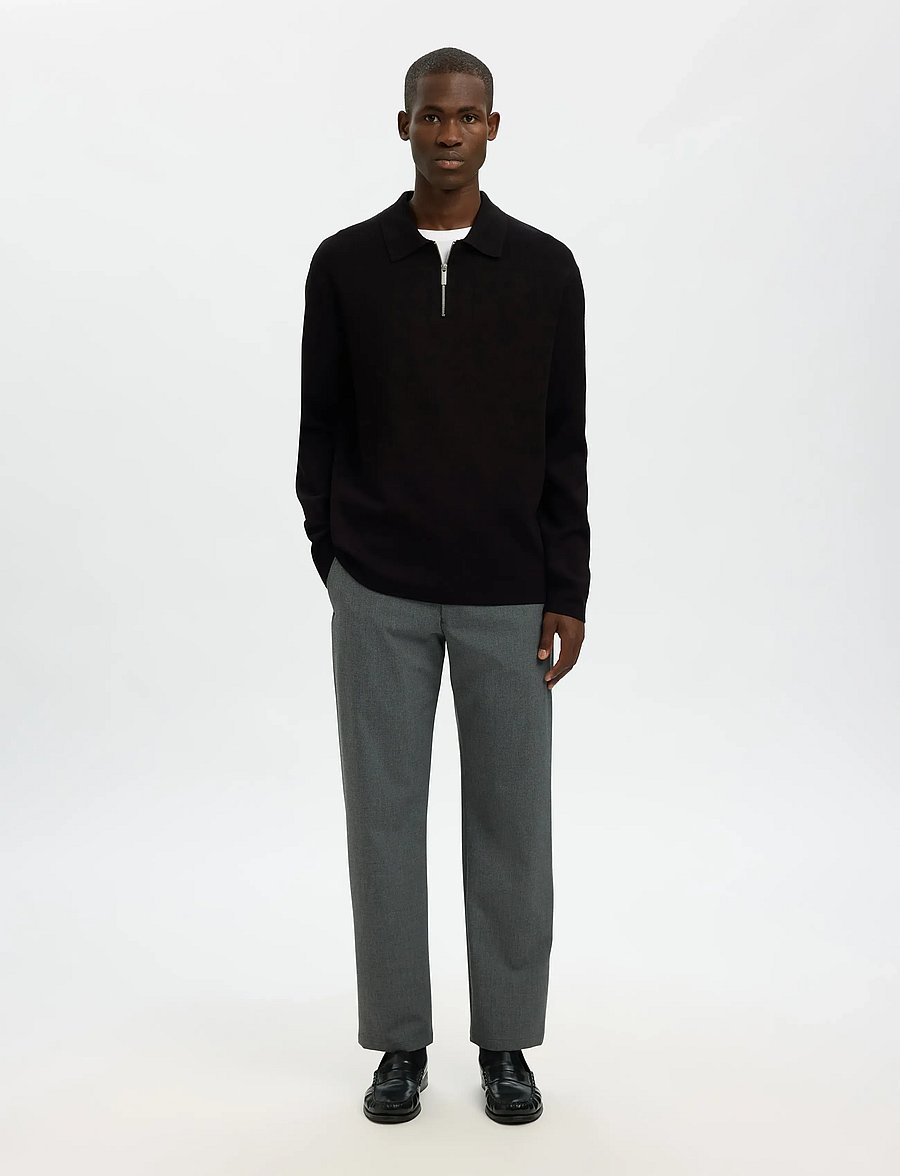 Selected - SLMTELLER FN HALF ZIP POLO NOOS - langärmelige strick-polohemden - black - 3