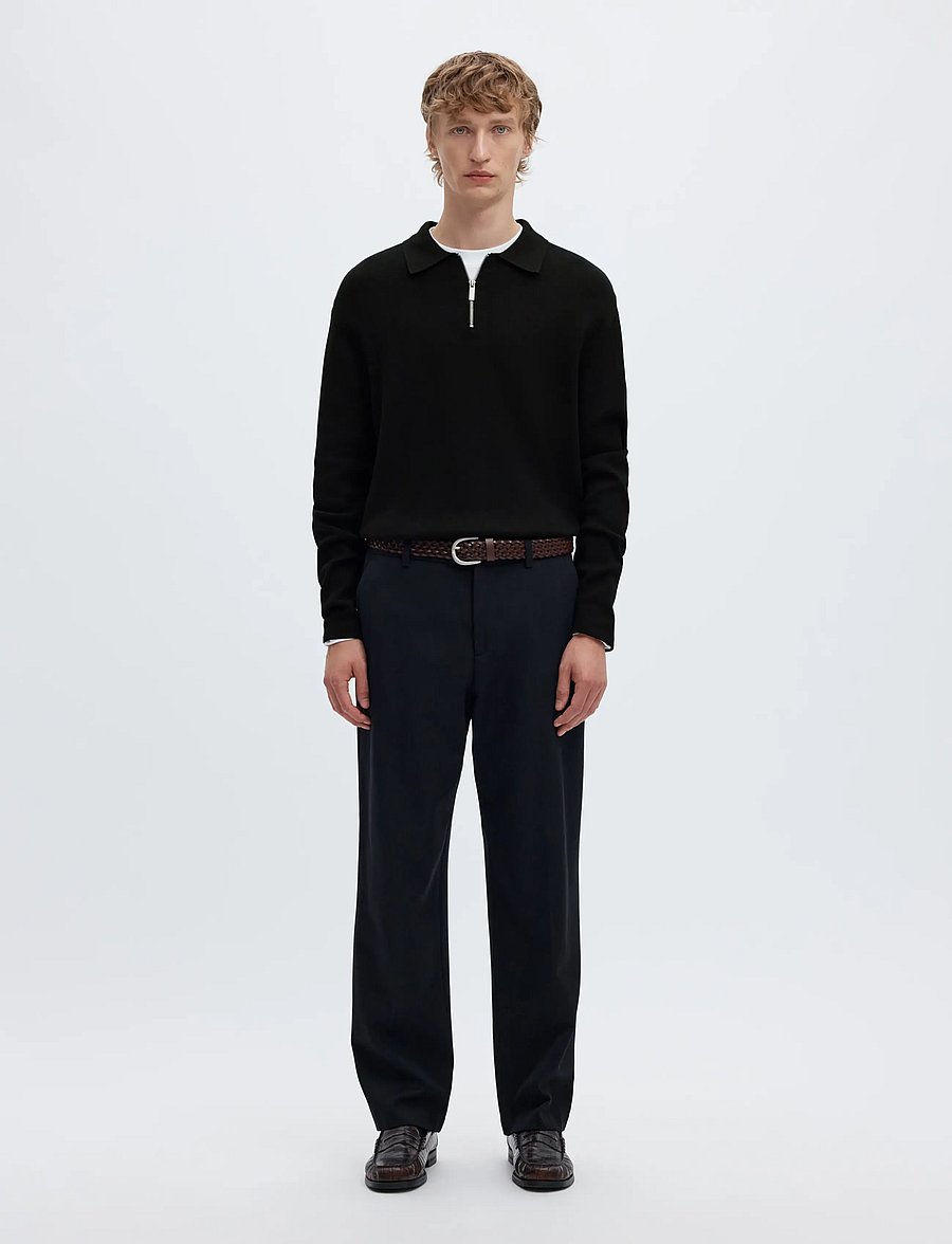 Selected - SLMTELLER FN HALF ZIP POLO NOOS - pikkade varrukatega kootud polod - black - 3