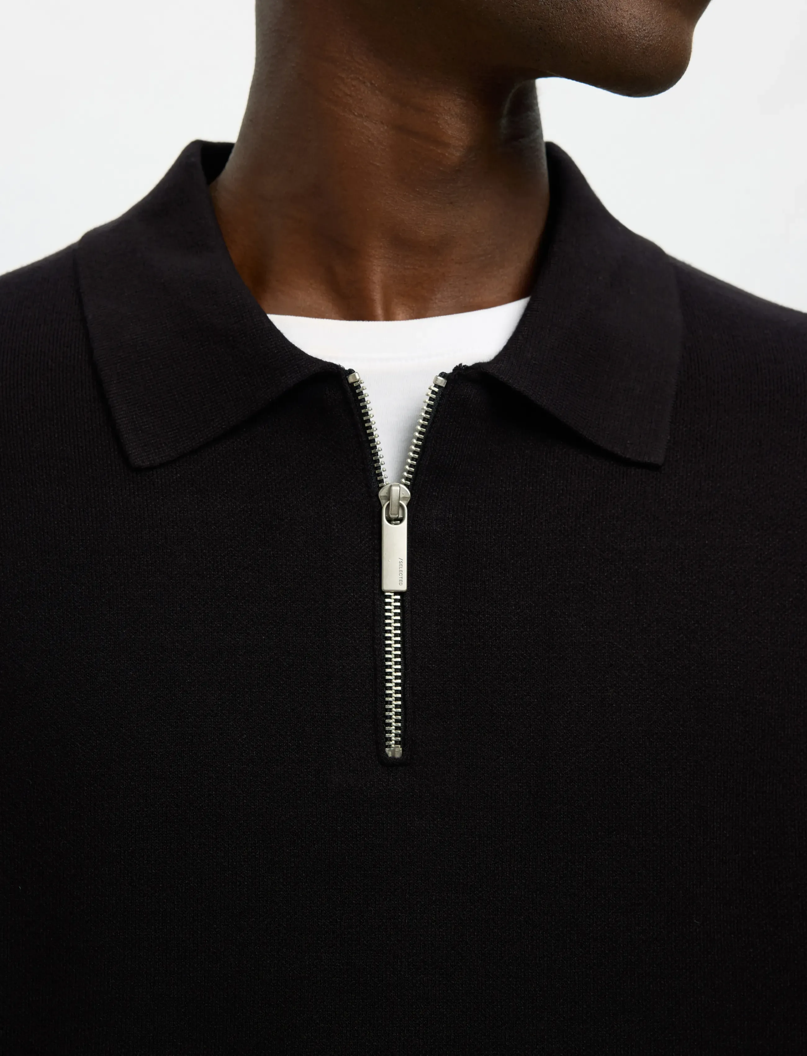 Selected - SLMTELLER FN HALF ZIP POLO NOOS - poloer i strik med lange ærmer - black - 5