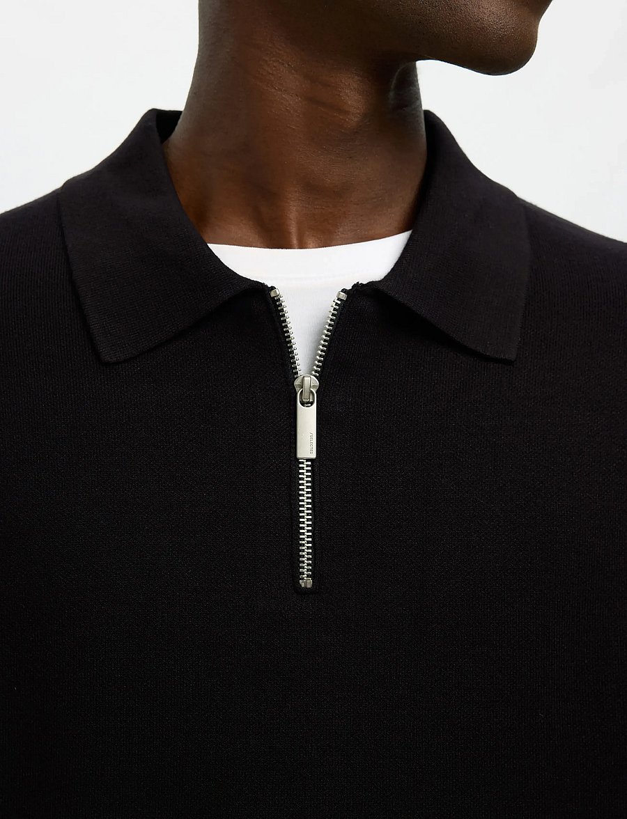 Selected - SLMTELLER FN HALF ZIP POLO NOOS - langärmelige strick-polohemden - black - 5