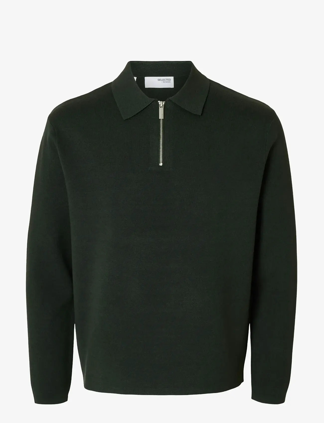 Selected - SLHTELLER FN RELAXED HALF ZIP POLO NOOS - dzianinowe koszulki polo z długim rękawem - deep forest - 1