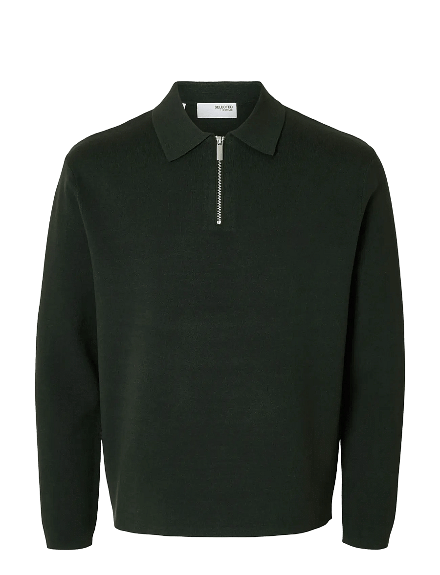 Selected - SLMTELLER FN HALF ZIP POLO NOOS - long-sleeved knitted polos - deep forest - 1