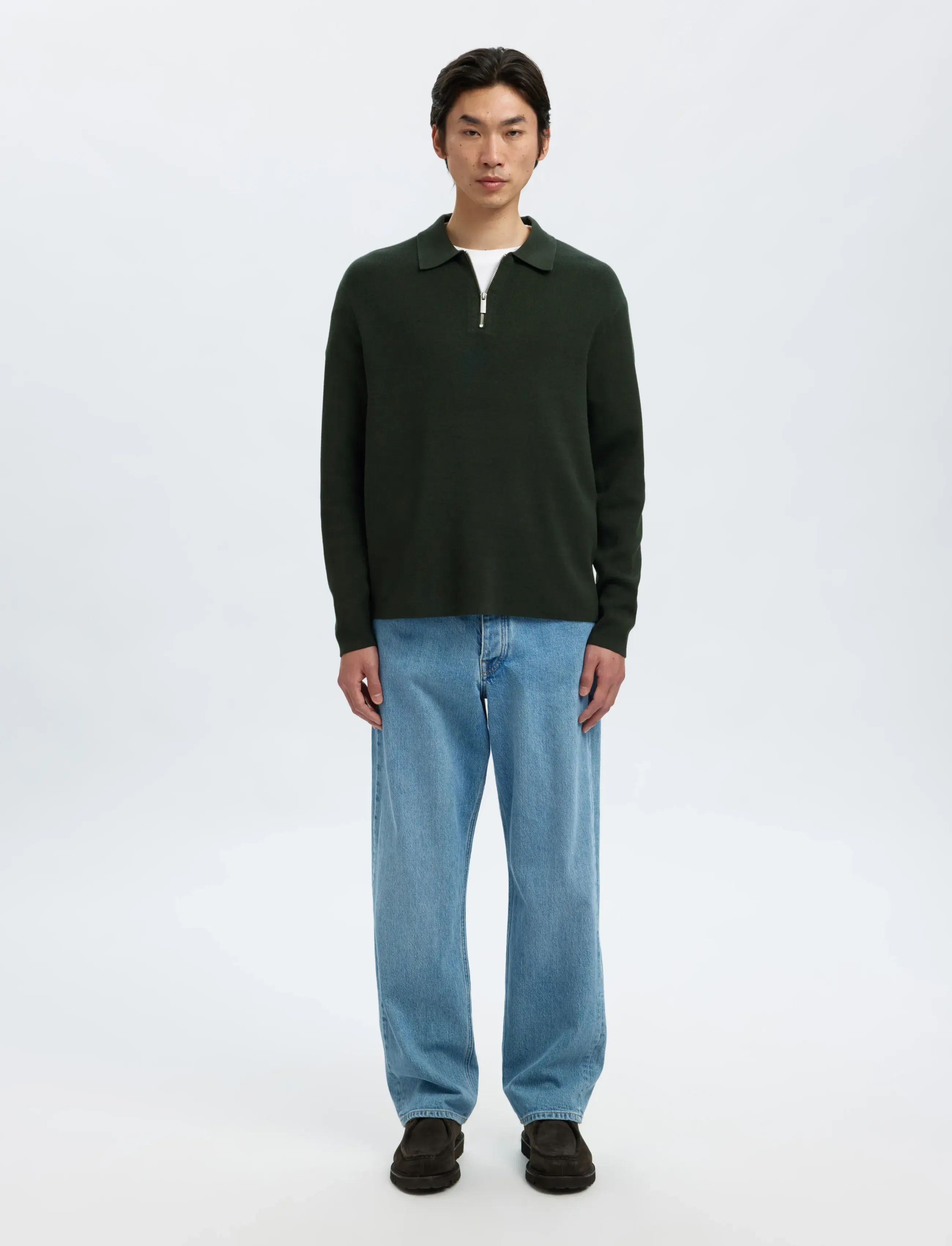 Selected - SLHTELLER FN RELAXED HALF ZIP POLO NOOS - langärmelige gestrickte polohemden - deep forest - 3