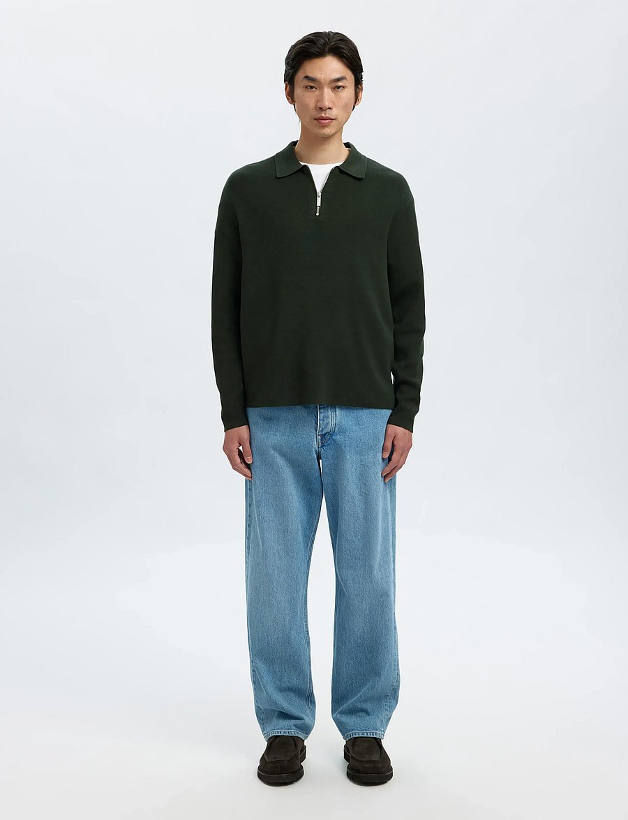 Selected - SLMTELLER FN HALF ZIP POLO NOOS - long-sleeved knitted polos - deep forest - 3