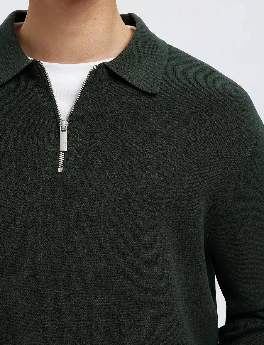 Selected - SLMTELLER FN HALF ZIP POLO NOOS - long-sleeved knitted polos - deep forest - 5