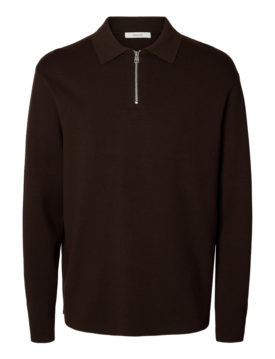 Selected - SLMTELLER FN HALF ZIP POLO NOOS - langärmelige strick-polohemden - delicioso - 1