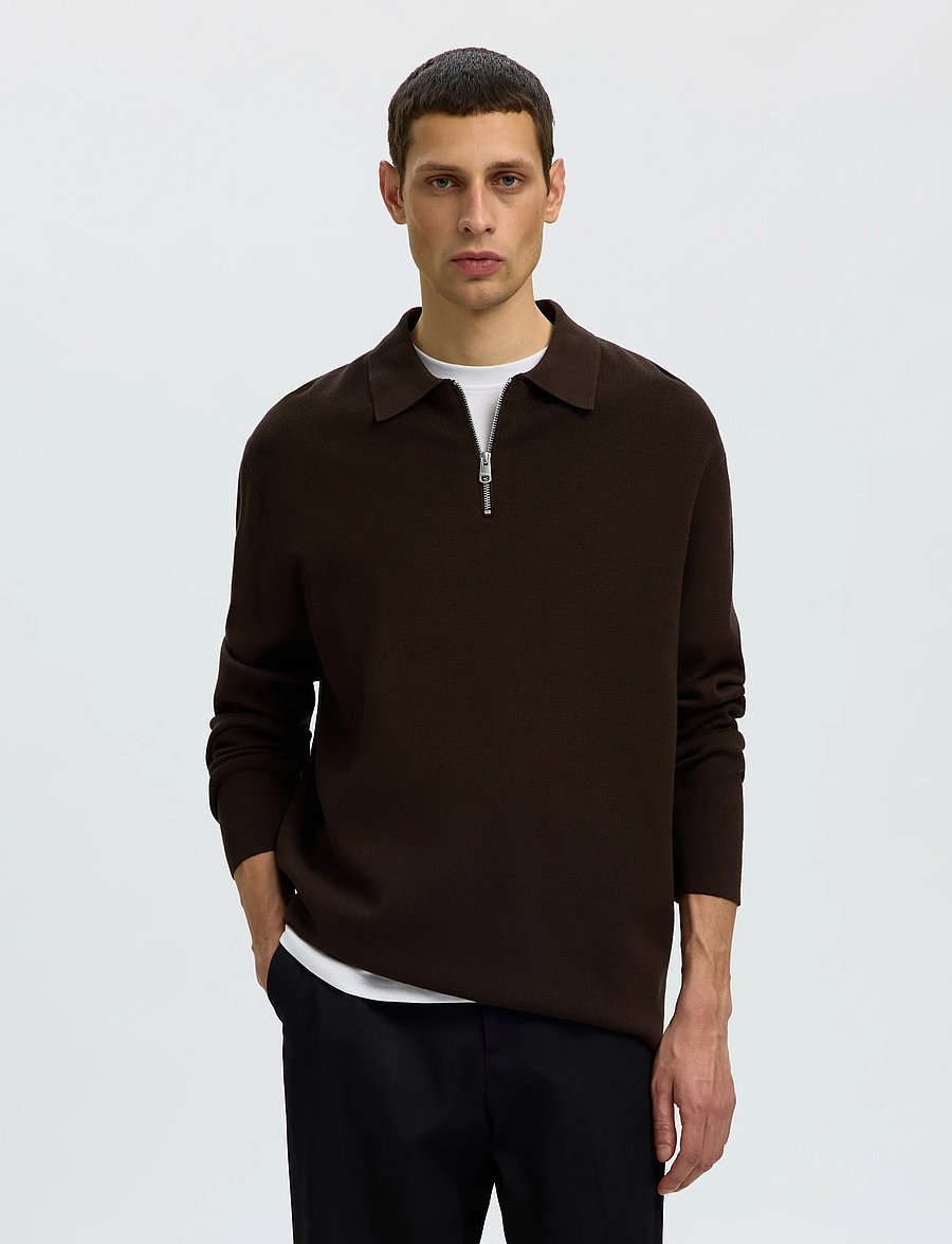 Selected - SLMTELLER FN HALF ZIP POLO NOOS - langärmelige strick-polohemden - delicioso - 0
