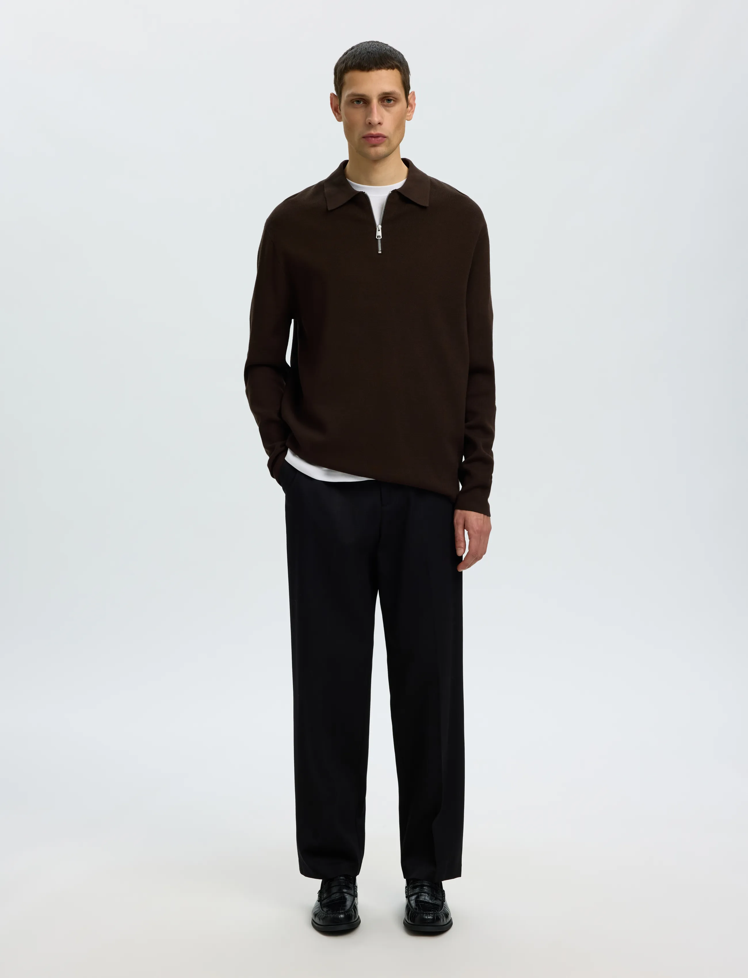 Selected - SLMTELLER FN HALF ZIP POLO NOOS - långärmade stickade pikétröjor - delicioso - 3