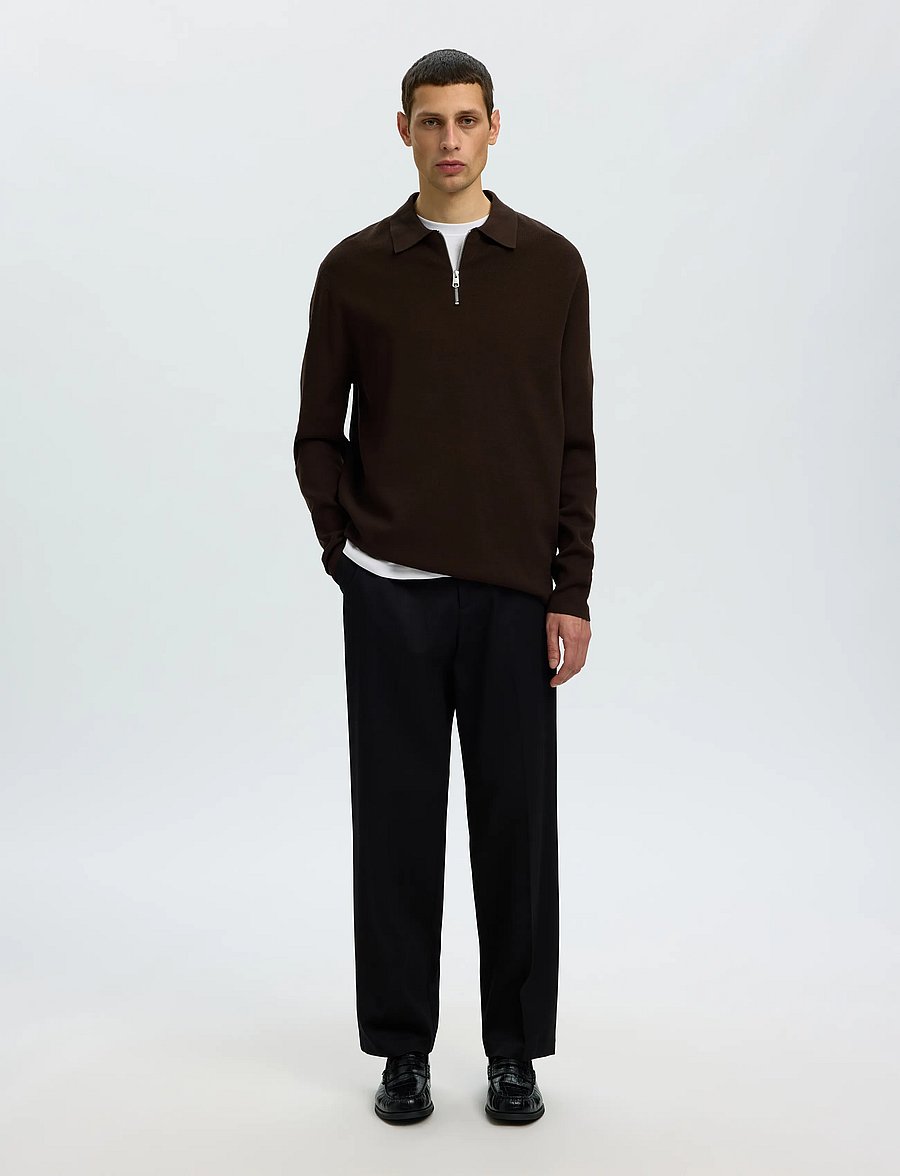 Selected - SLMTELLER FN HALF ZIP POLO NOOS - langärmelige strick-polohemden - delicioso - 3