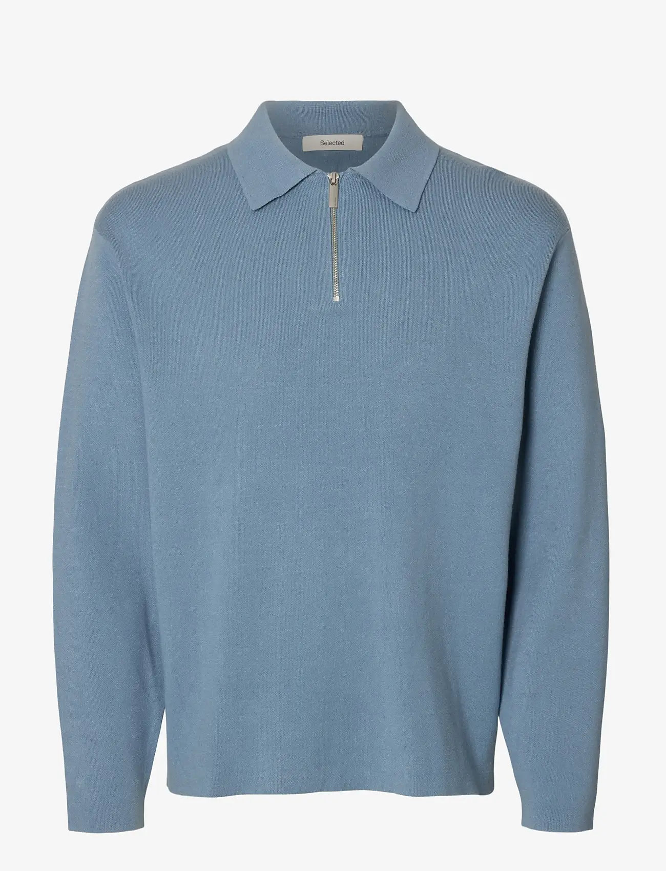 Selected - SLHTELLER FN RELAXED HALF ZIP POLO NOOS - knitted polos - dusty blue - 1