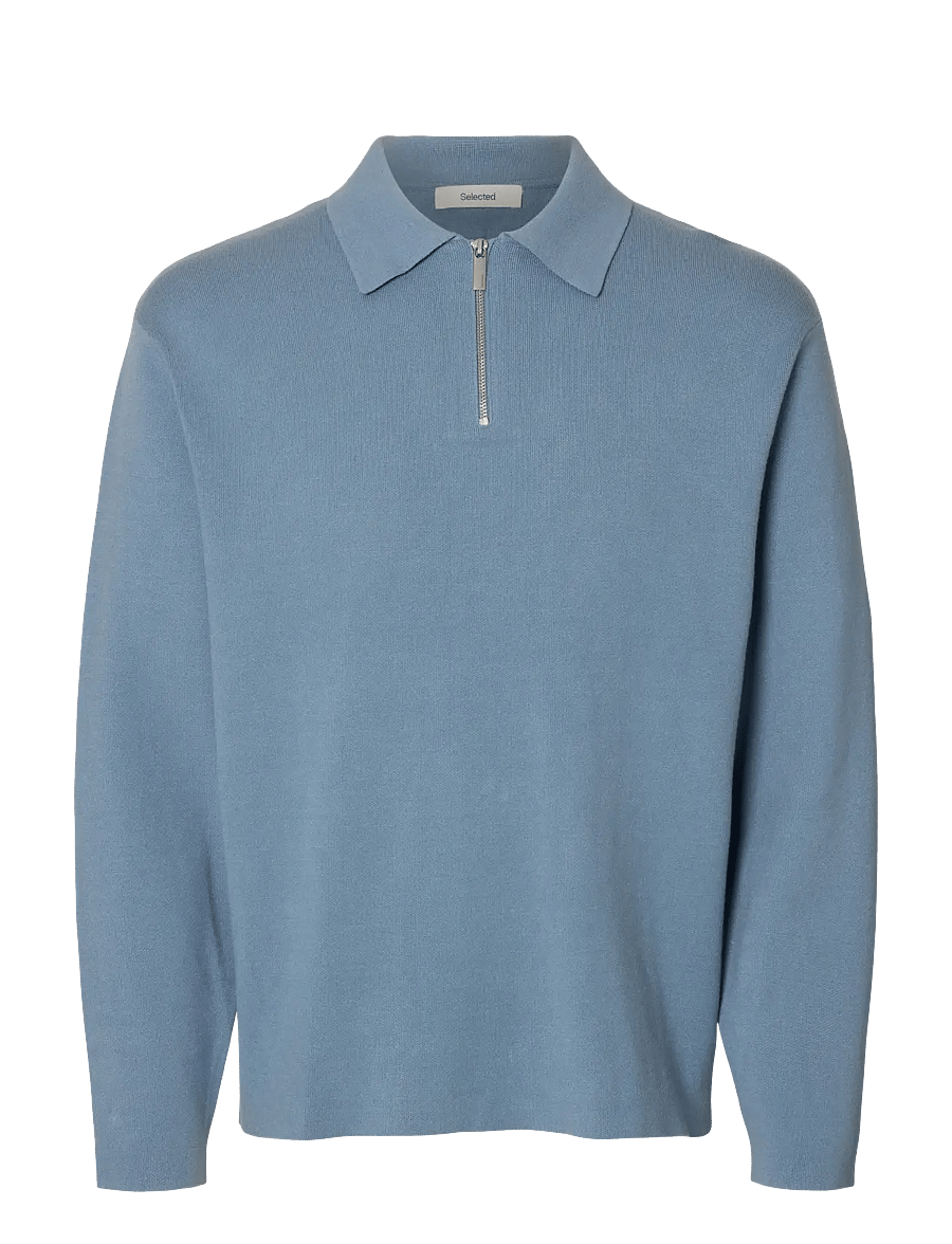 Selected - SLMTELLER FN HALF ZIP POLO NOOS - pikkade varrukatega kootud polod - dusty blue - 1