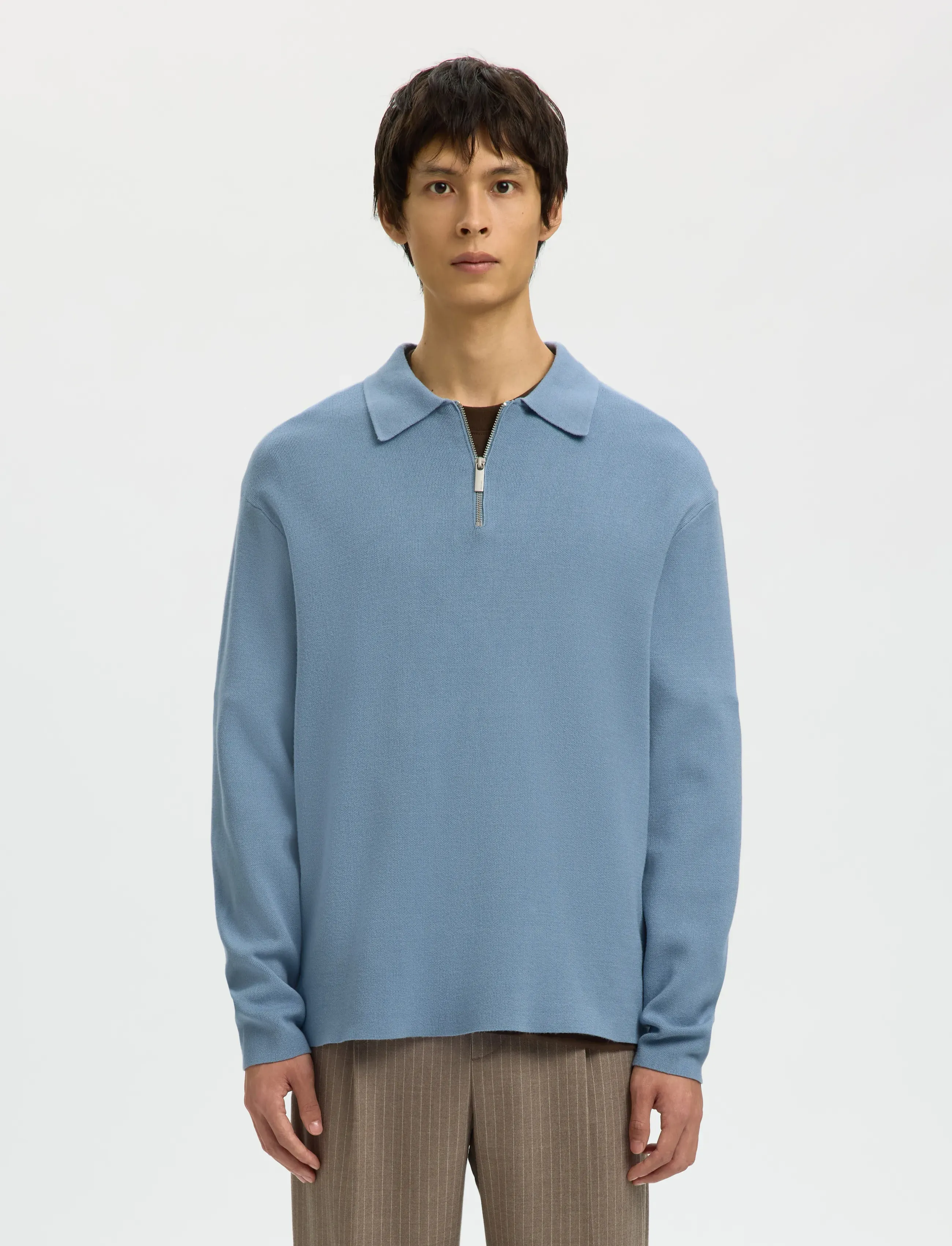 Selected SLHTELLER FN RELAXED HALF ZIP POLO NOOS - Looks for less - DUSTY BLUE / blue