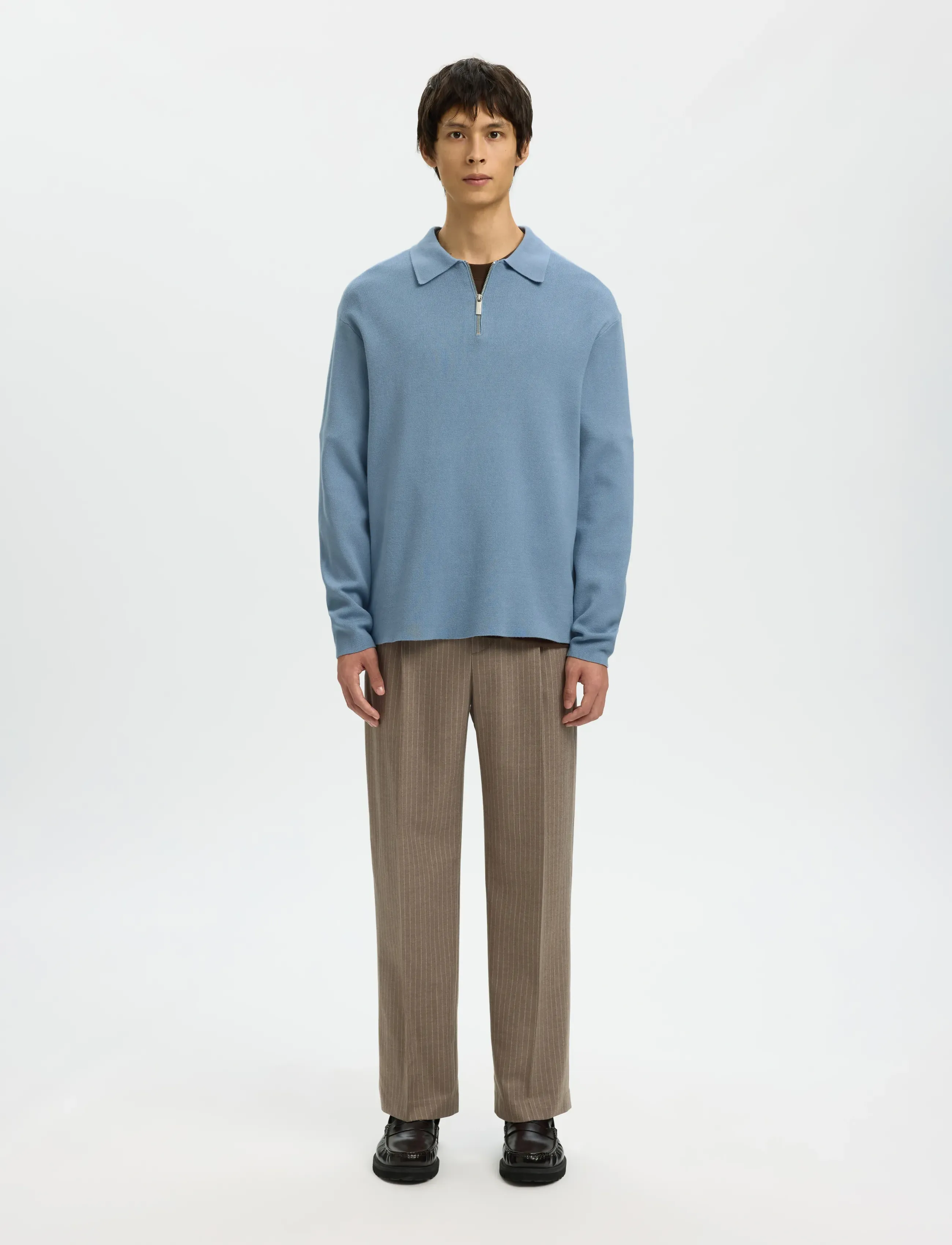 Selected - SLMTELLER FN HALF ZIP POLO NOOS - poloer i strik med lange ærmer - dusty blue - 3