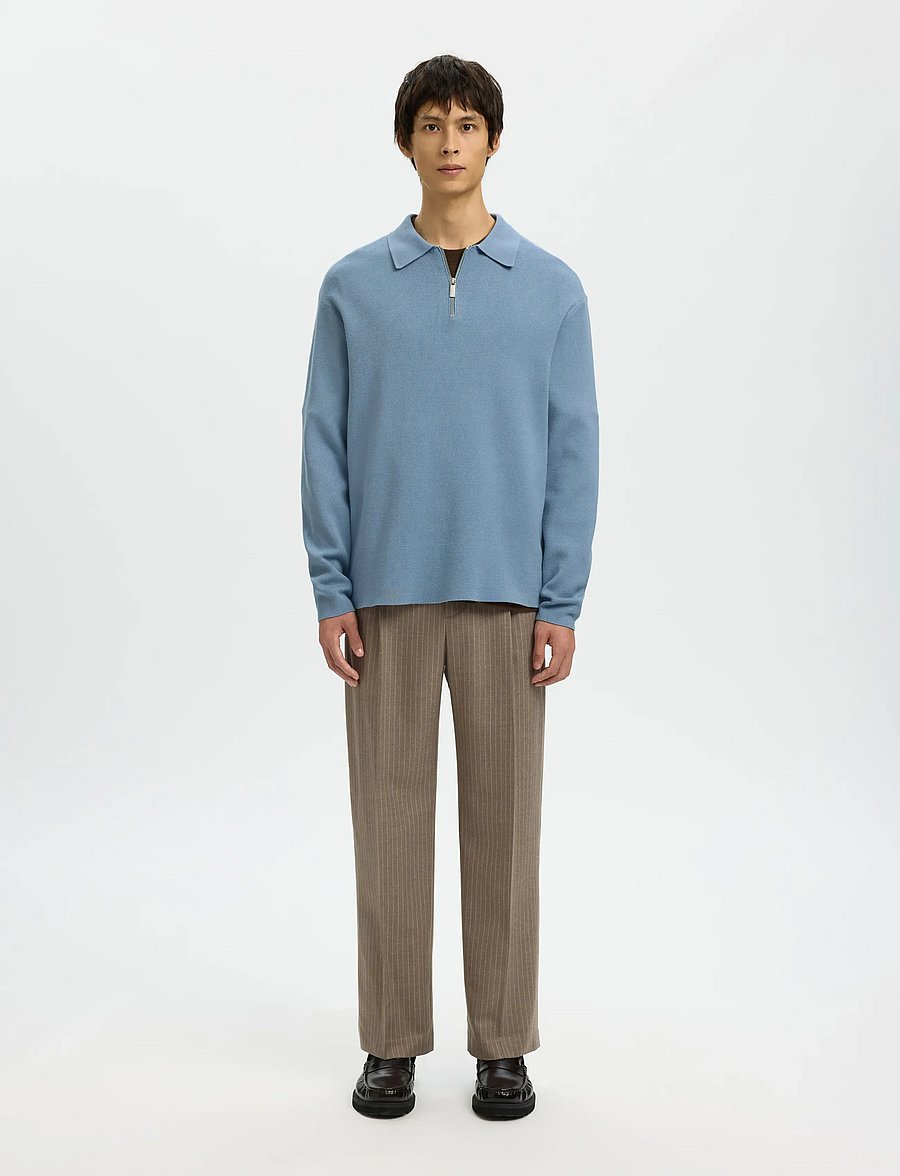 Selected - SLMTELLER FN HALF ZIP POLO NOOS - pikkade varrukatega kootud polod - dusty blue - 3
