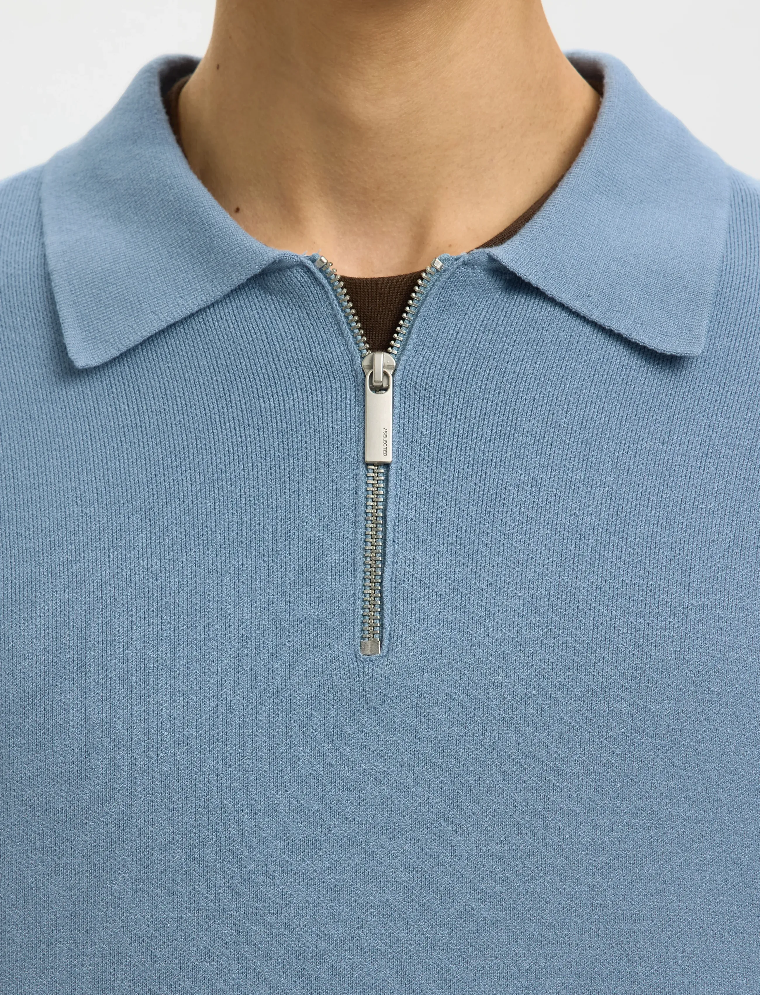 Selected - SLMTELLER FN HALF ZIP POLO NOOS - poloer i strik med lange ærmer - dusty blue - 4