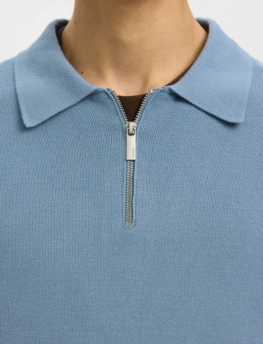 Selected - SLMTELLER FN HALF ZIP POLO NOOS - pikkade varrukatega kootud polod - dusty blue - 4