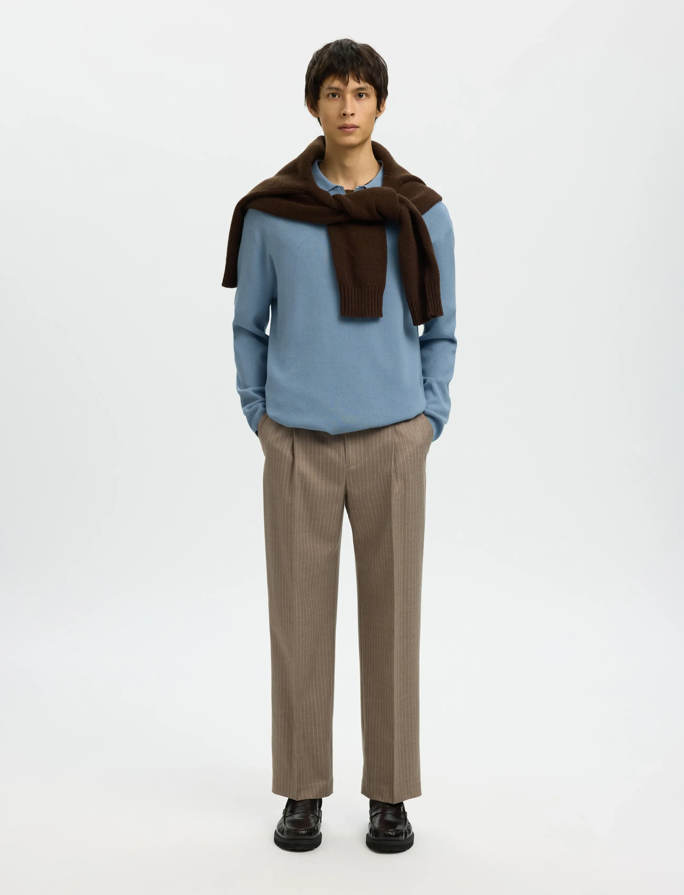 Selected - SLMTELLER FN HALF ZIP POLO NOOS - poloer i strik med lange ærmer - dusty blue - 5