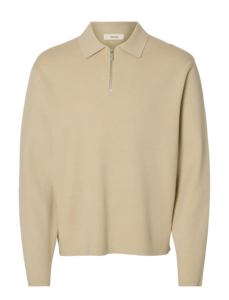 Selected - SLMTELLER FN HALF ZIP POLO NOOS - long-sleeved knitted polos - oatmeal - 1