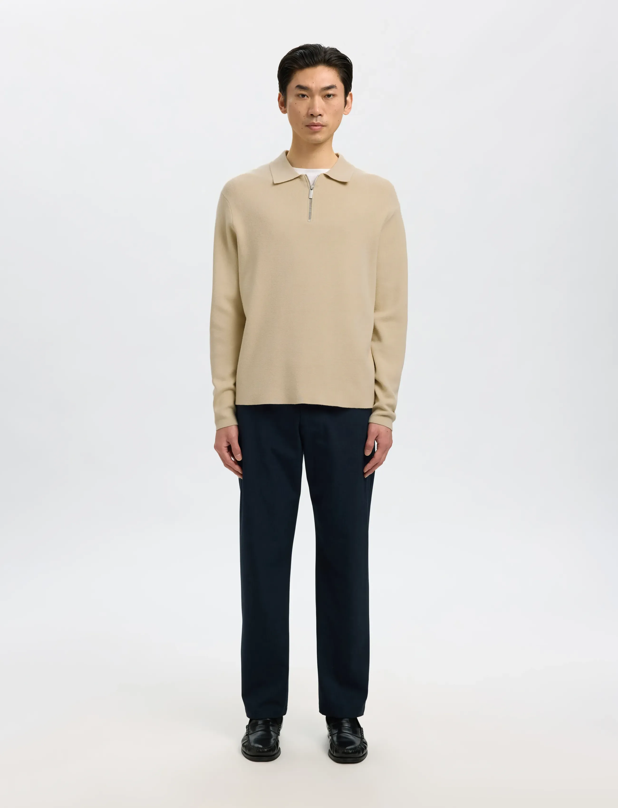 Selected - SLMTELLER FN HALF ZIP POLO NOOS - poloer i strik med lange ærmer - oatmeal - 3