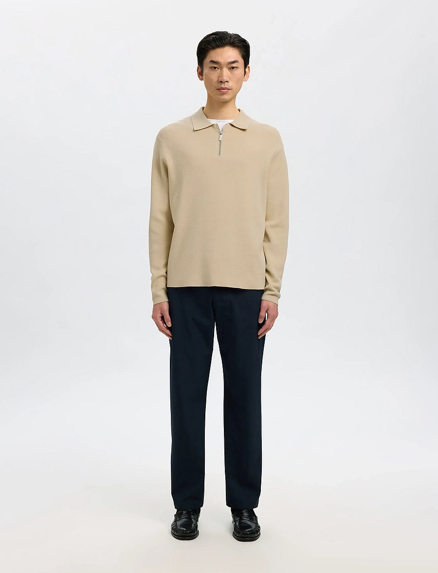 Selected - SLMTELLER FN HALF ZIP POLO NOOS - long-sleeved knitted polos - oatmeal - 3