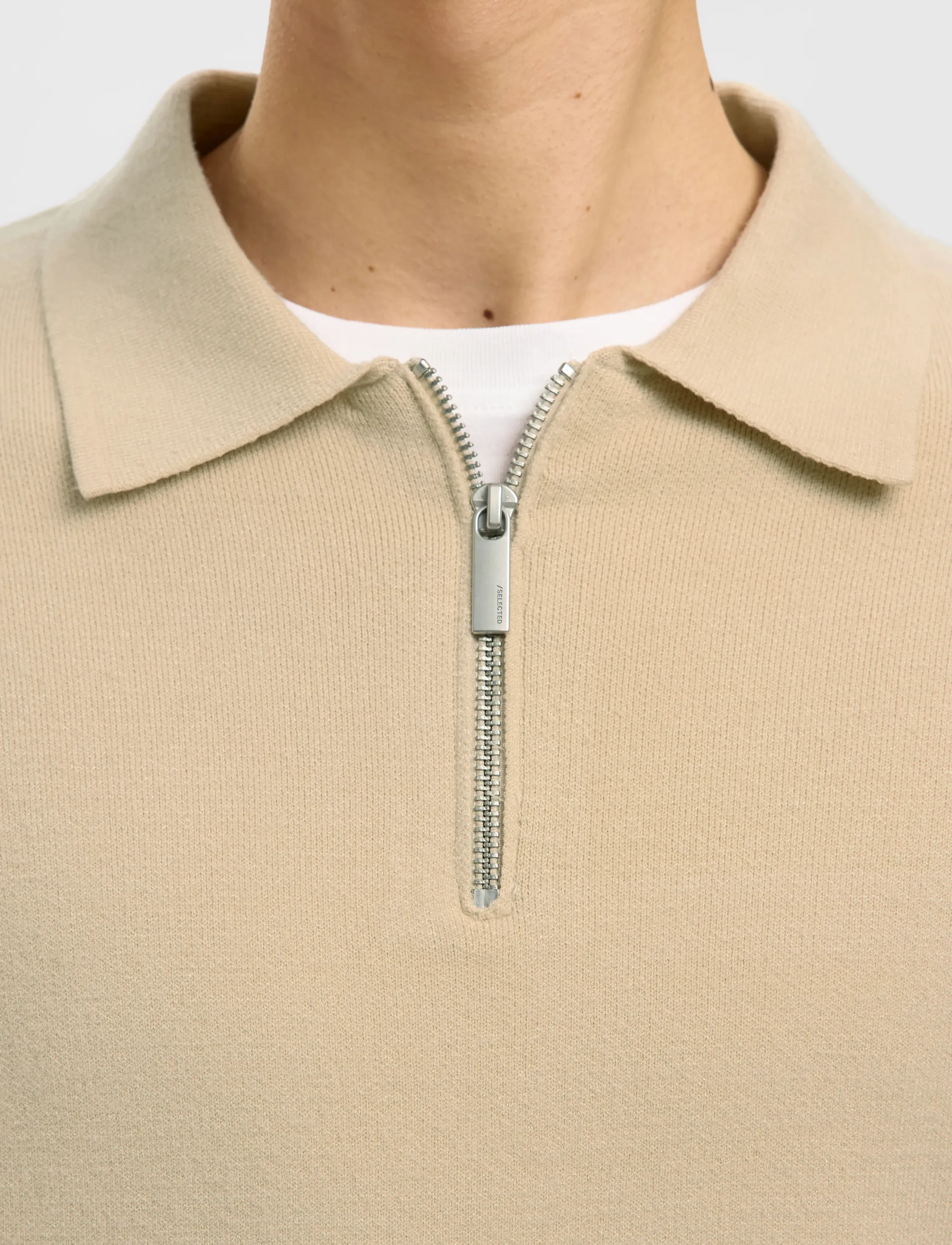 Selected - SLMTELLER FN HALF ZIP POLO NOOS - poloer i strik med lange ærmer - oatmeal - 4