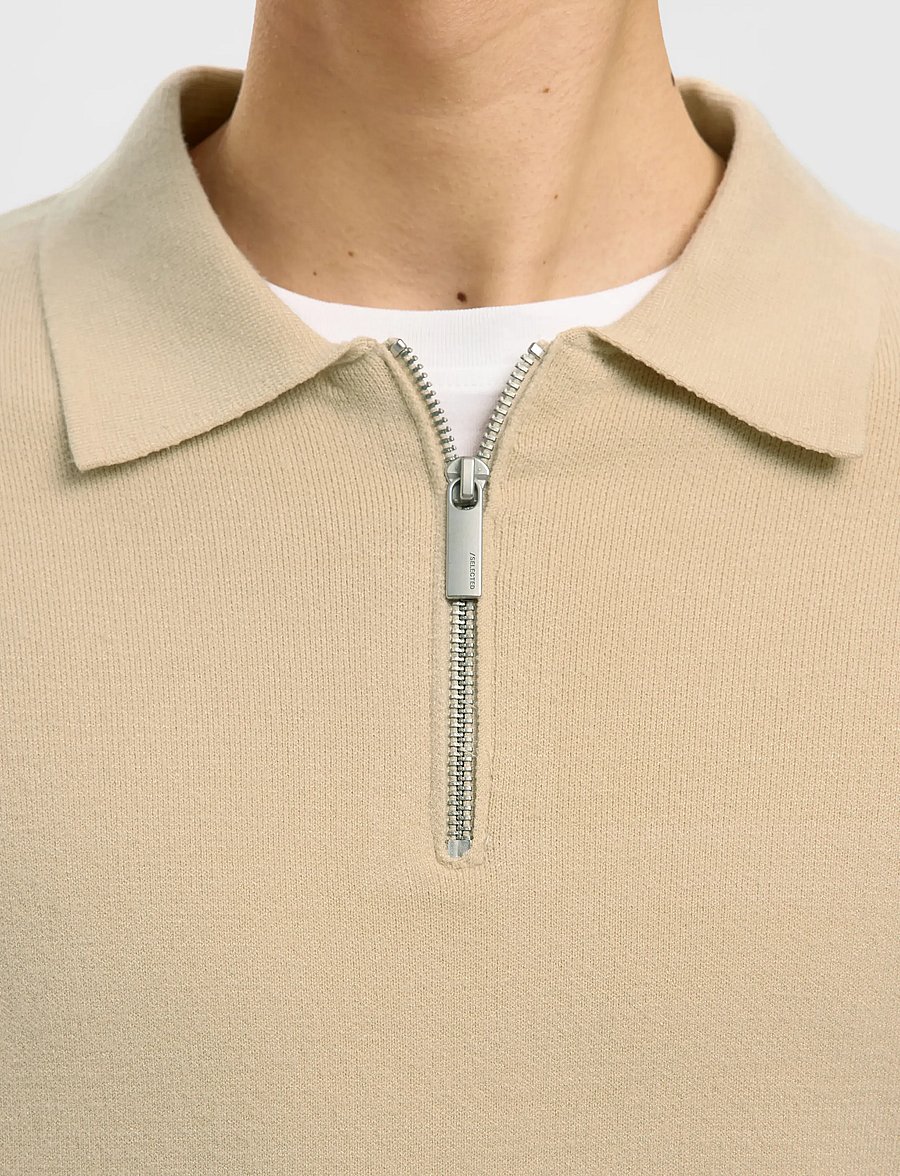 Selected - SLMTELLER FN HALF ZIP POLO NOOS - long-sleeved knitted polos - oatmeal - 4