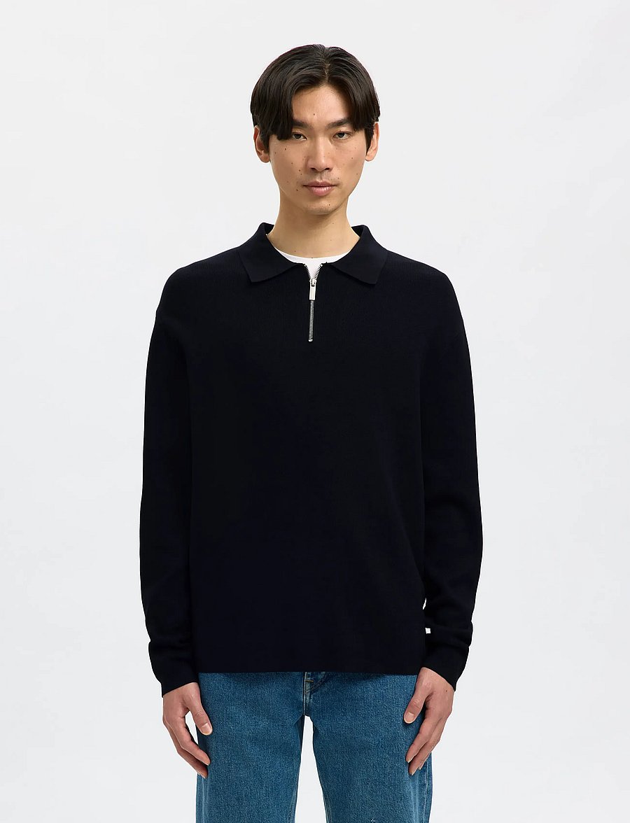 Selected - SLMTELLER FN HALF ZIP POLO NOOS - long-sleeved knitted polos - sky captain - 0
