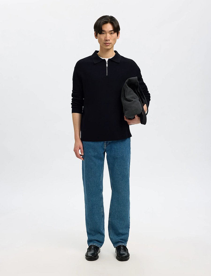 Selected - SLMTELLER FN HALF ZIP POLO NOOS - long-sleeved knitted polos - sky captain - 4