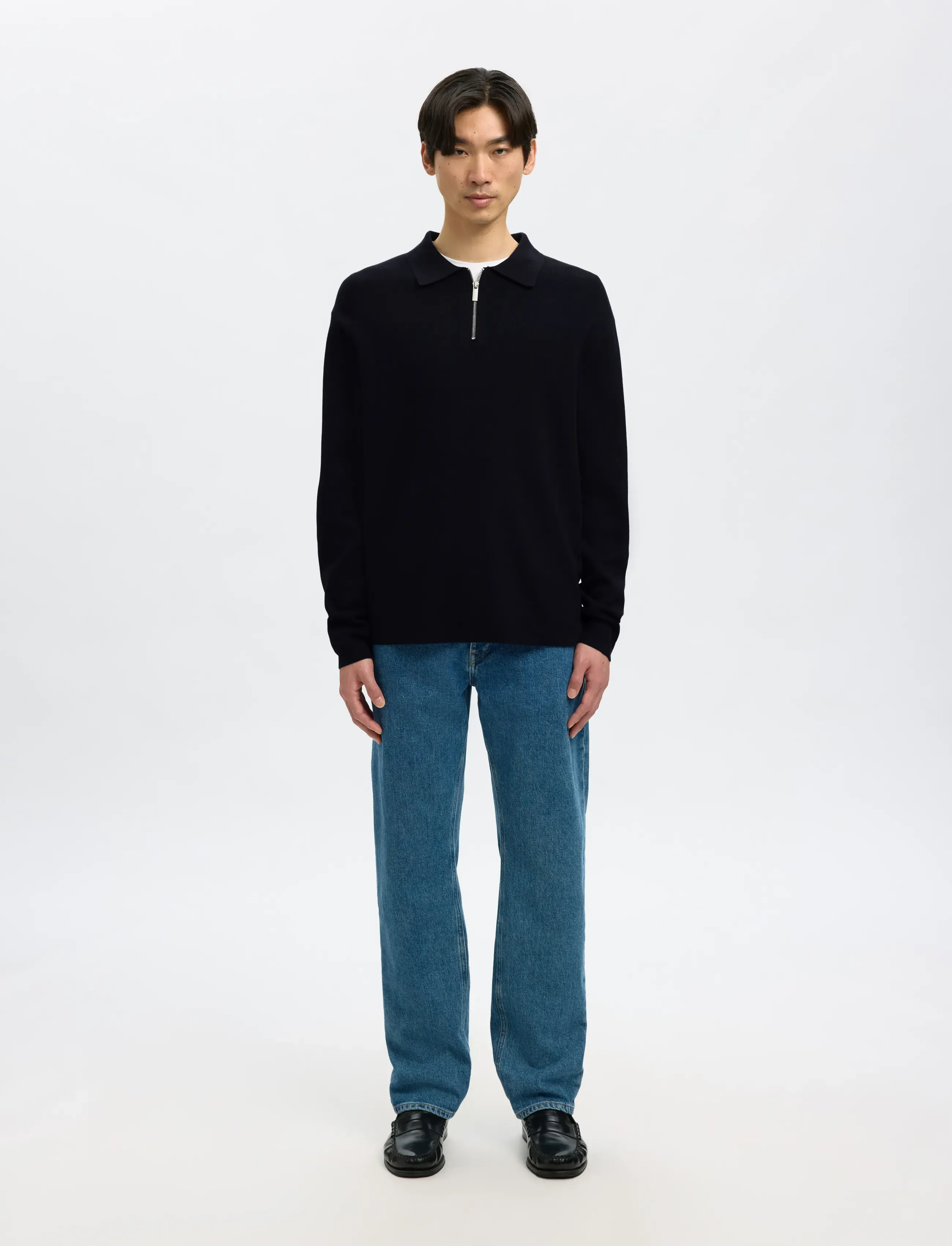 Selected - SLMTELLER FN HALF ZIP POLO NOOS - poloer i strik med lange ærmer - sky captain - 5