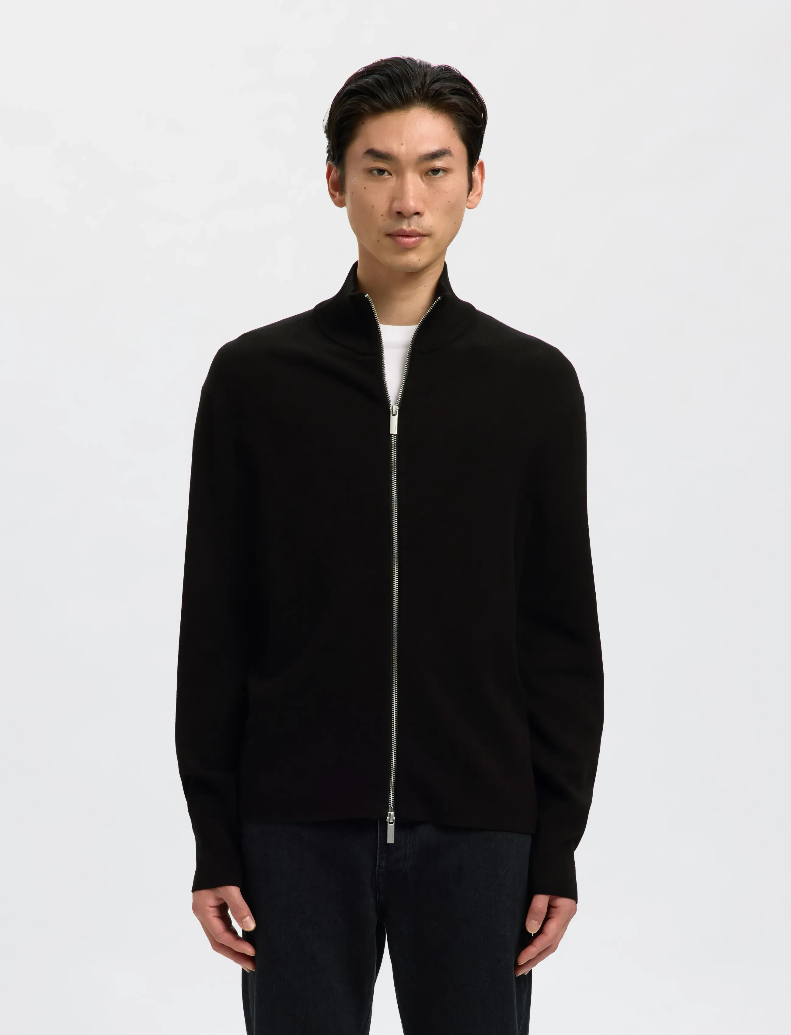 Selected Slmteller Fn Zip Cardigan Noos, S, Black, Strik > Cardigans, Herre