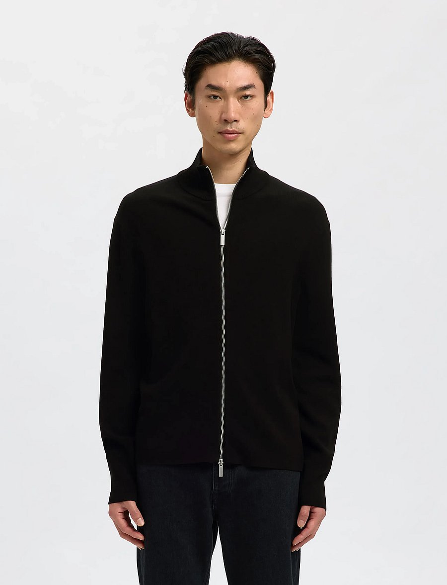 Selected - SLMTELLER FN ZIP CARDIGAN NOOS - strickjacken - black - 0