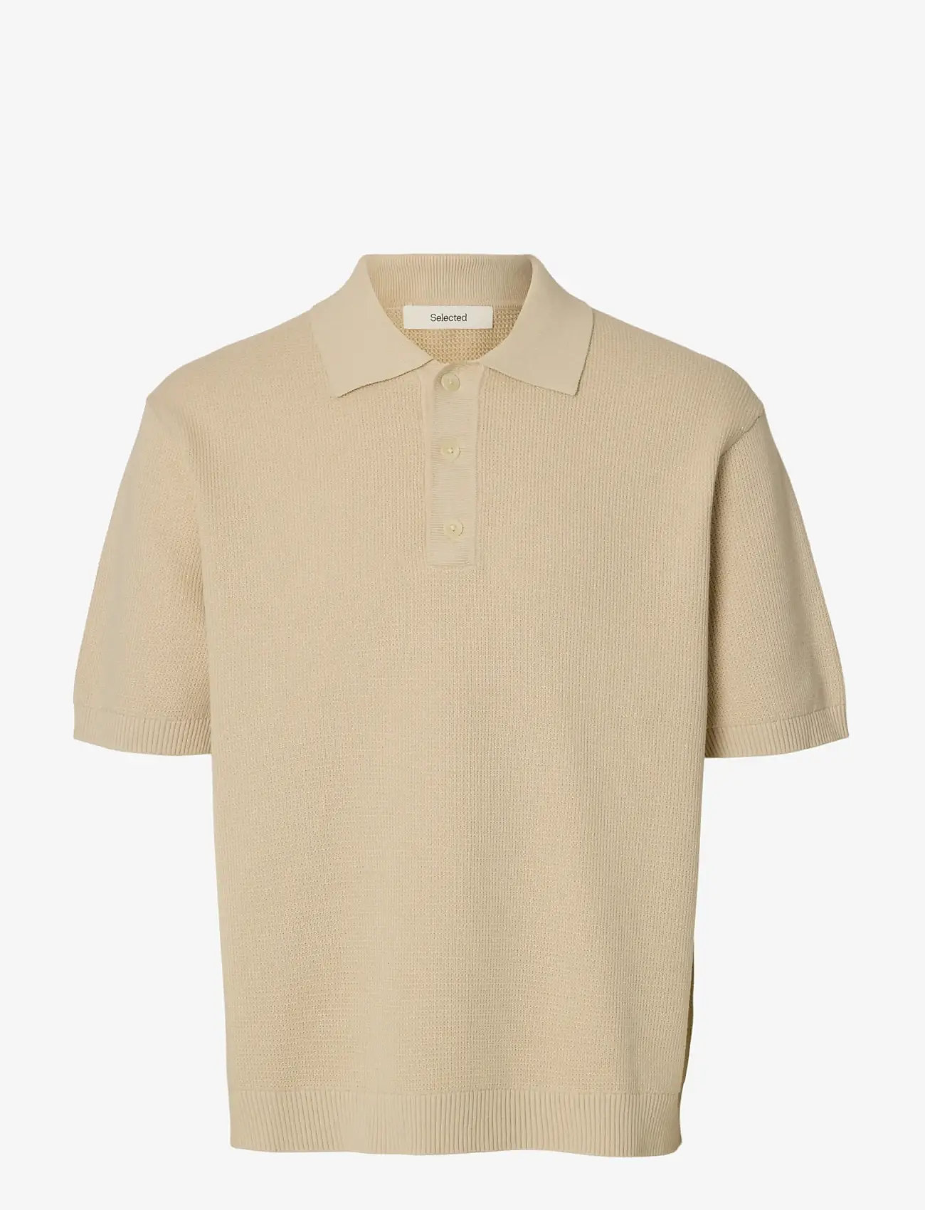 Selected - SLHDANE SS KNIT RELAXED POLO NOOS - kootud polosärgid - oatmeal - 1