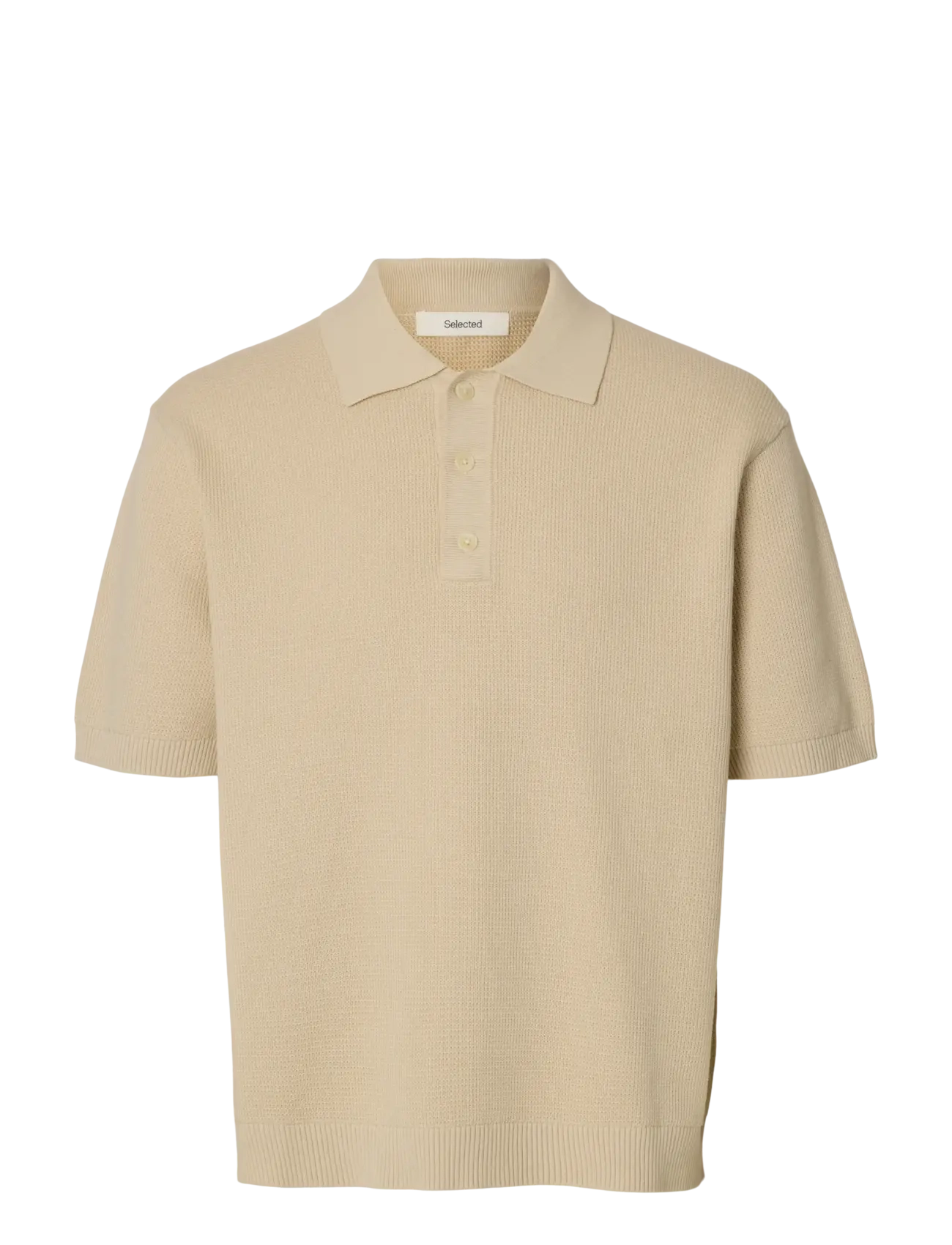 Selected SLHDANE SS KNIT RELAXED POLO NOOS - Kortärmade stickade pikéer - OATMEAL / beige