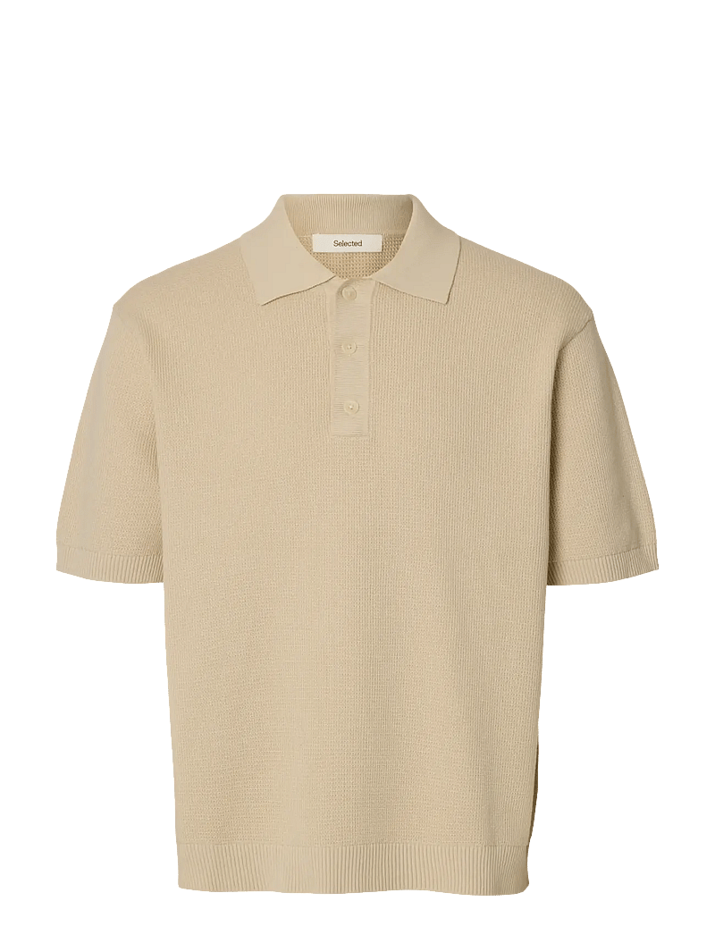 Selected - SLHDANE SS KNIT RELAXED POLO NOOS - kootud polosärgid - oatmeal - 1