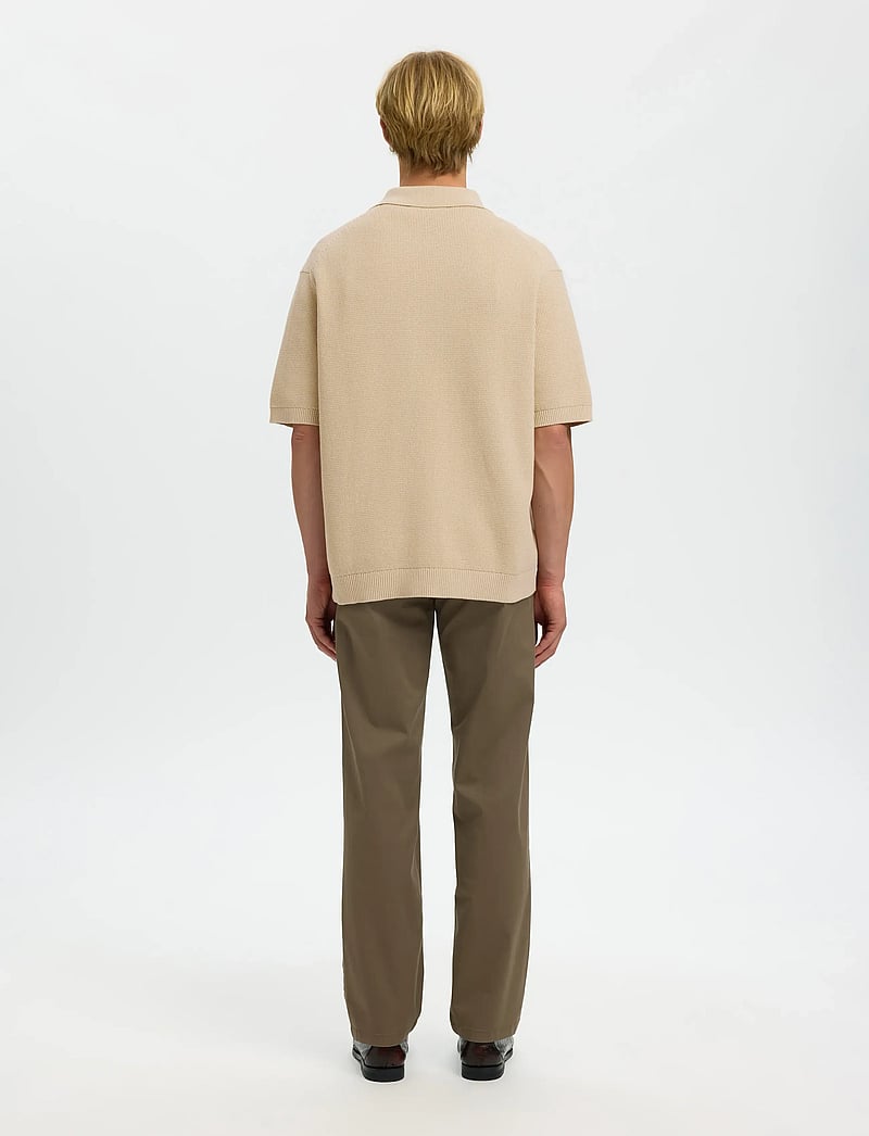 Selected - SLHDANE SS KNIT RELAXED POLO NOOS - kootud polosärgid - oatmeal - 2