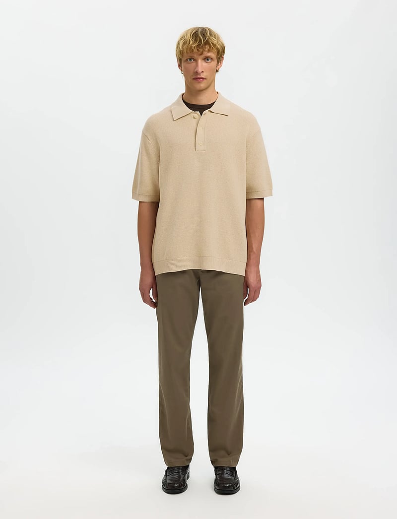 Selected - SLHDANE SS KNIT RELAXED POLO NOOS - kootud polosärgid - oatmeal - 3