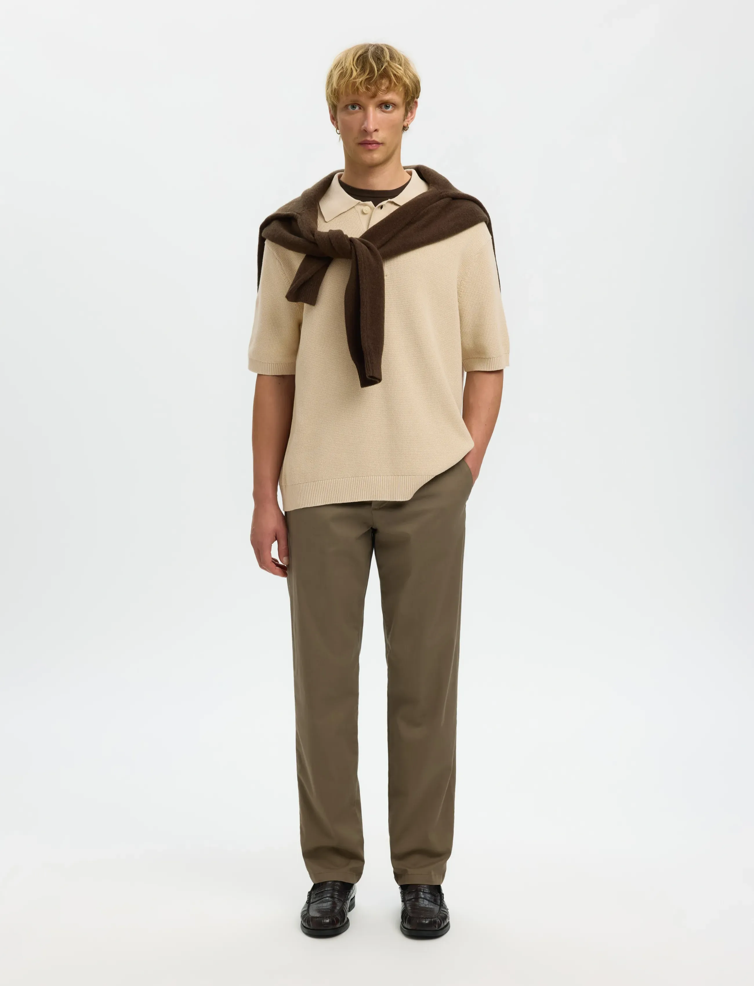 Selected - SLHDANE SS KNIT RELAXED POLO NOOS - kootud polosärgid - oatmeal - 4